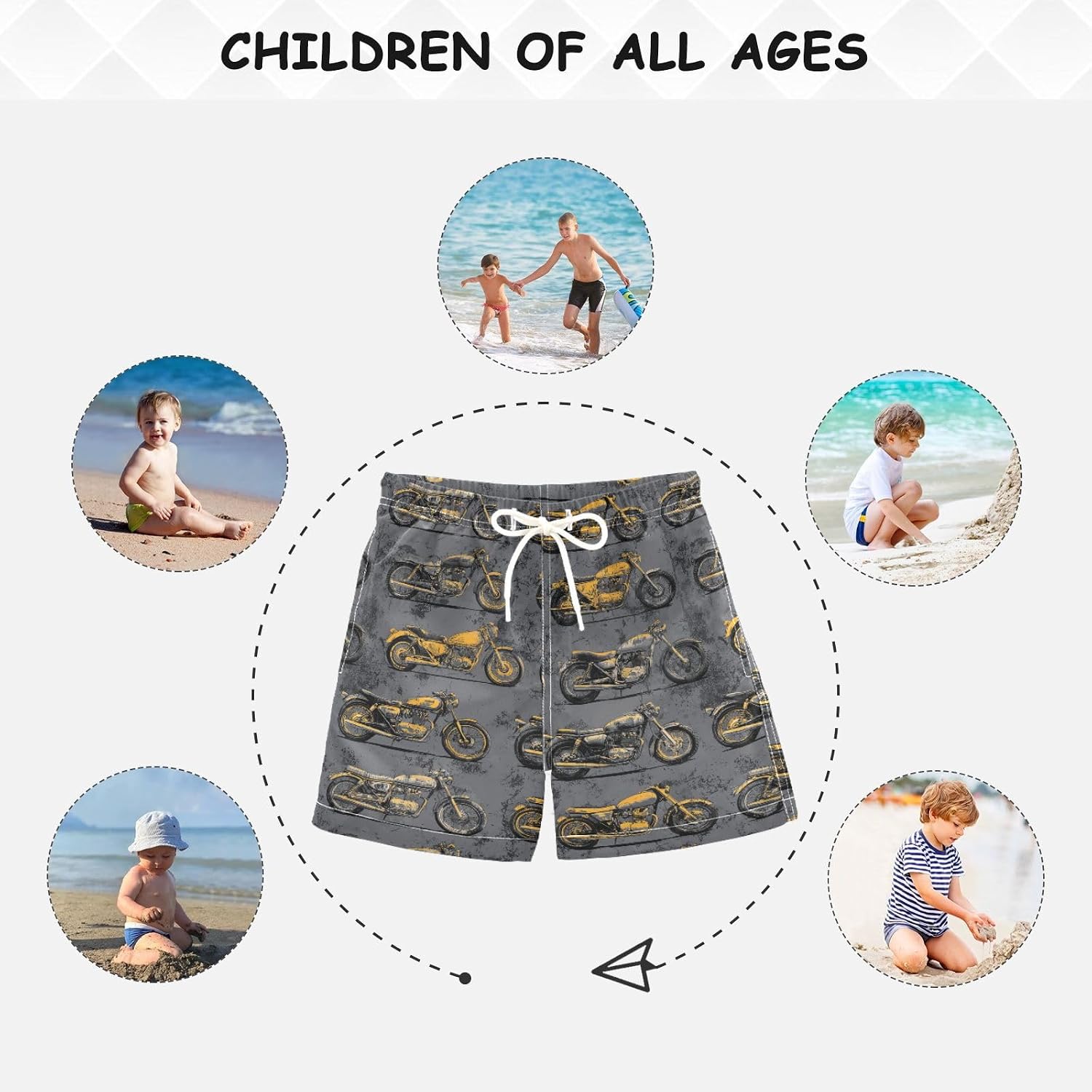 Boccsty Grey Motorcycles Grunge Boys Swim Trunks Baby Kids Swimwear Summer Toddler Beach Board Shorts 2T