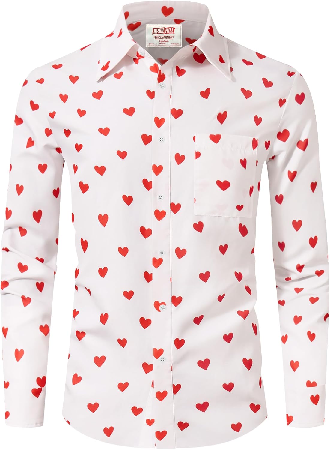 Arvilhill Men Valentine's Day Button Shirt Heart Graphic Long Sleeve Dress Shirts (S-3XL)
