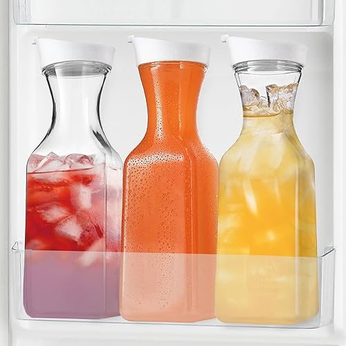 Miniatura 4 de DilaBee Jarra de agua de plástico con tapa, jarra cuadrada transparente para bebidas, leche, batidos, té helado, suministros de barra de mimosa, sin