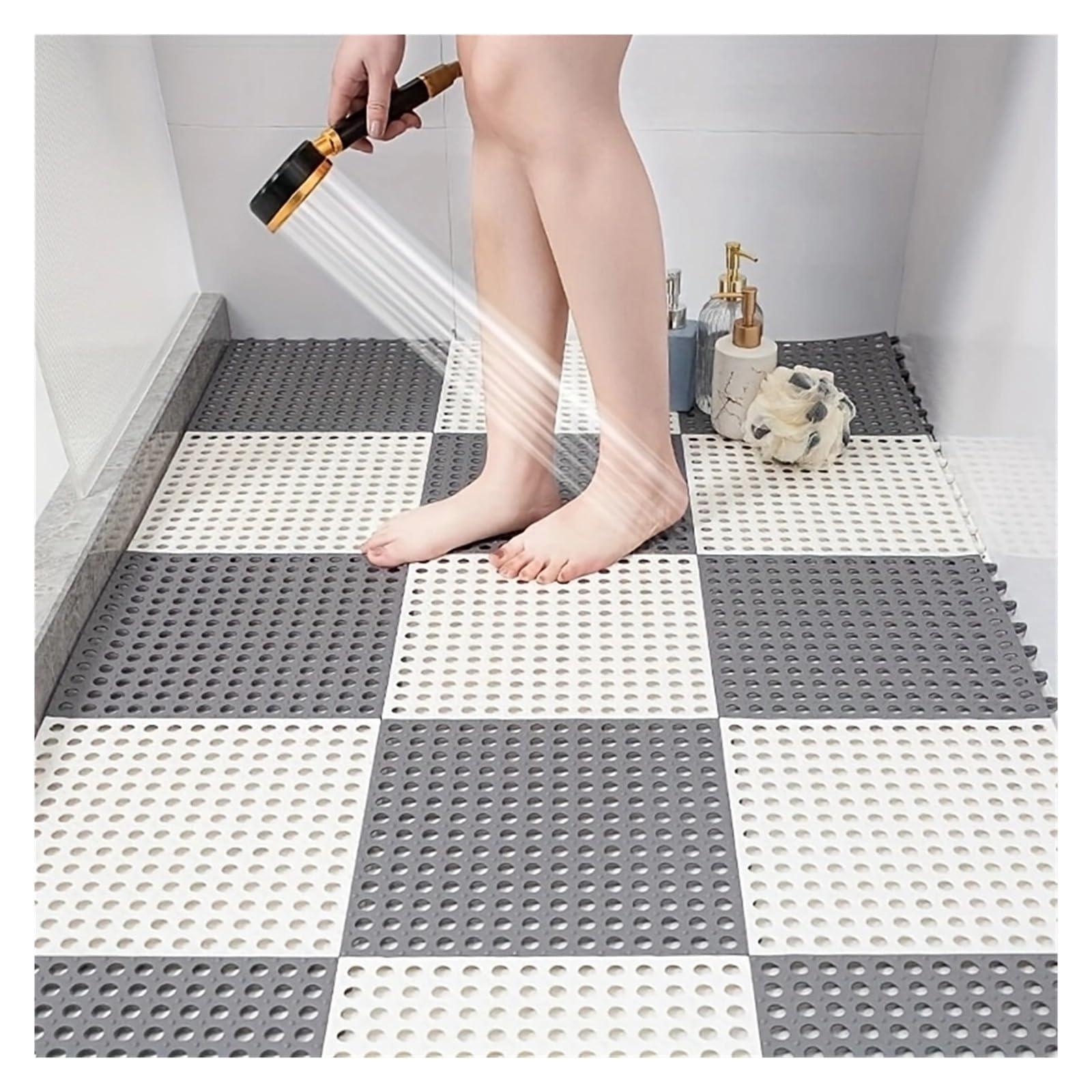 Duschmatte rutschfest Badezimmermatte, wasserdichte Spleißmatte, einfarbiger Badteppich, ausgehöhlte Duschkabinenmatte for Badezimmer(12pcs)
