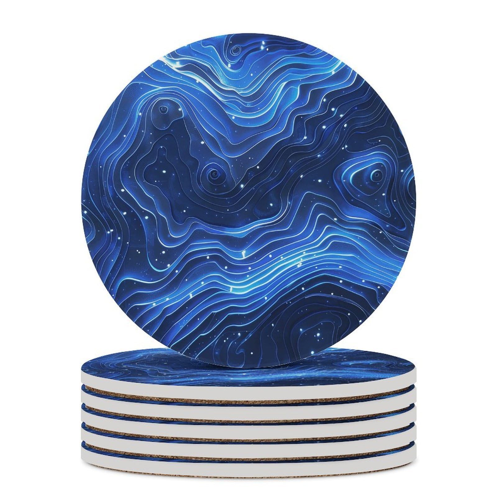Dessous de verre en céramique lot de 6 bleu électrique avec liège