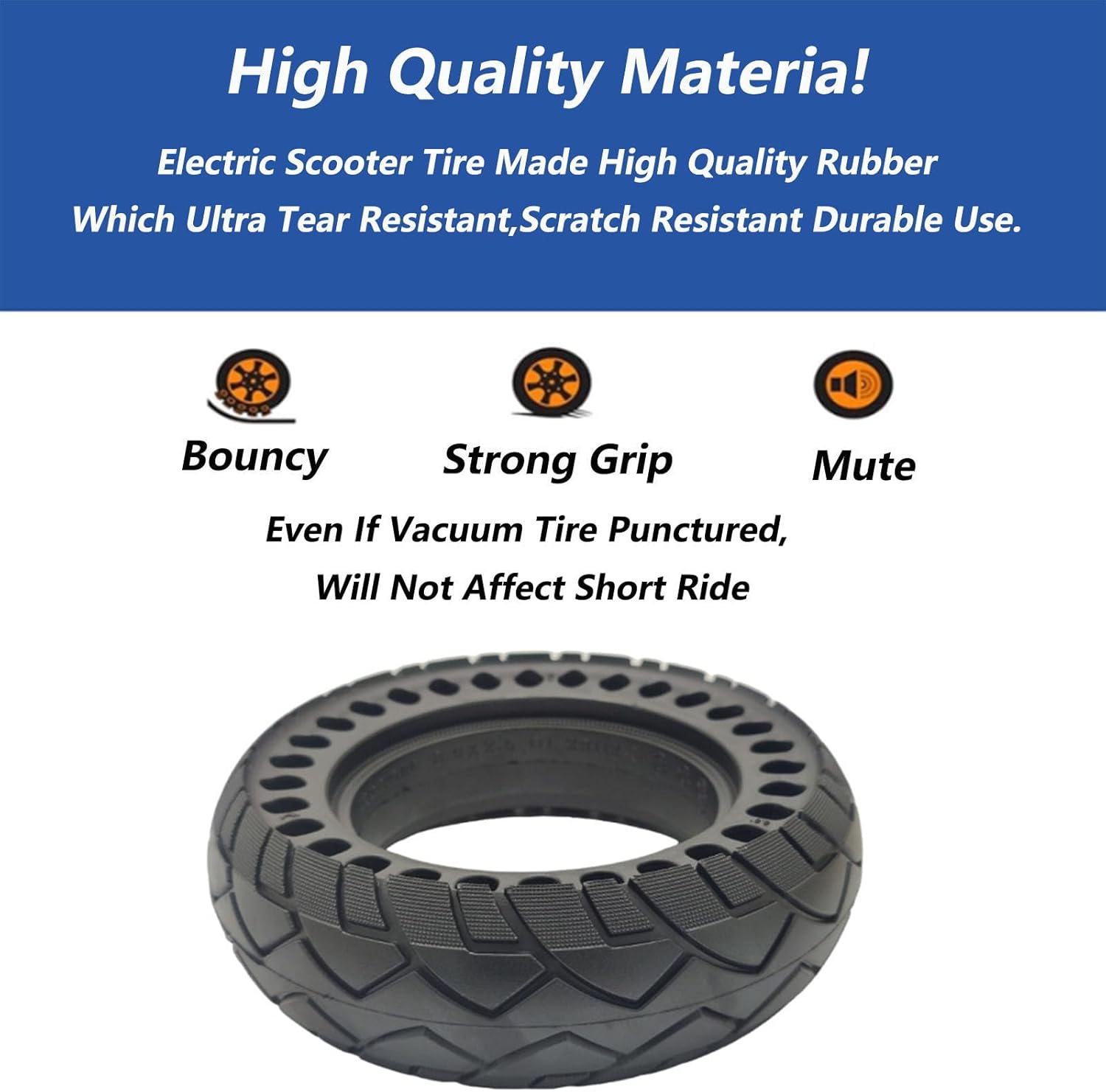 * 2.5 Honeycomb Tire Solid Rubber Scooter Tyre Replacements for Go Kart ATV Quad Bike Electric Scooter Replacement Wheels Single