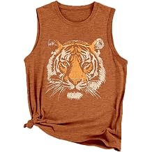 Tiger Printed Tank Top Women Cute Animal Tiger Face Graphic Novelty Casual Crewneck Sleeveless Shirt Tops