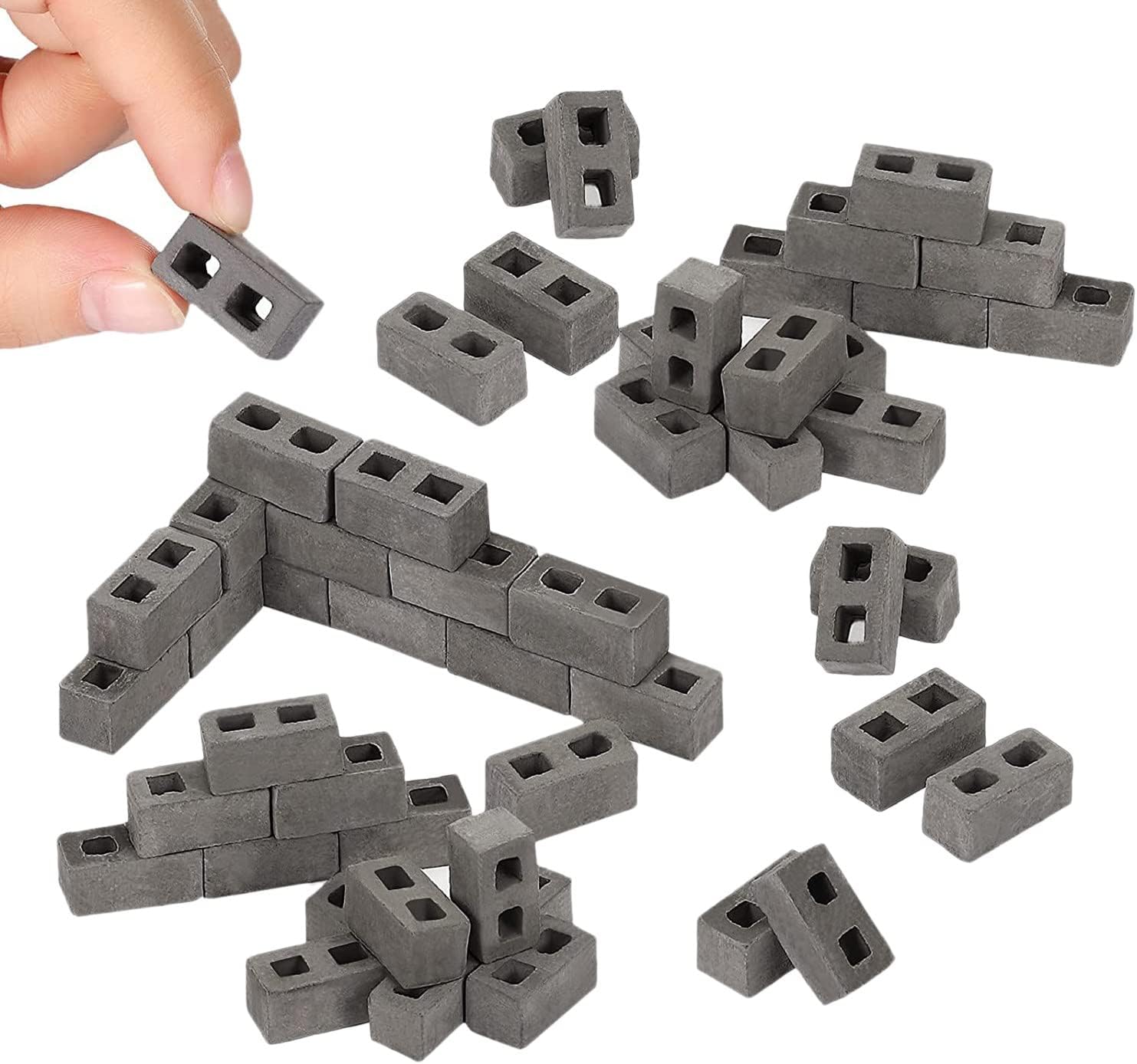 60 Packs Cinder Blocks 1/12 Scale Mini Bricks Concrete Miniature Bricks Tiny Landscaping Accessories