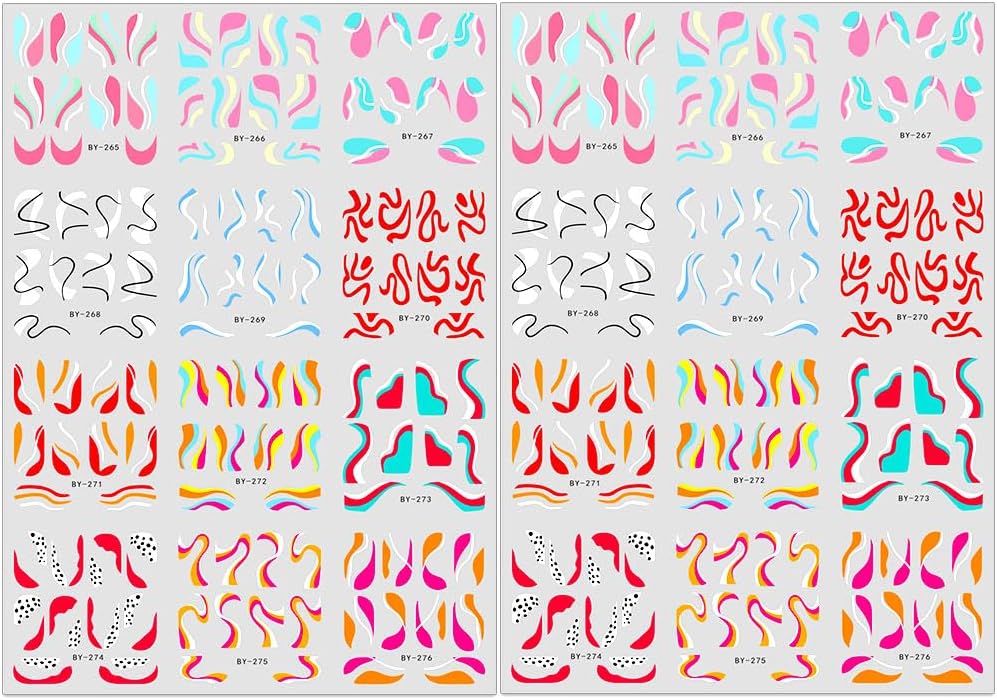 Colorful Wave Lines Nail Art Stickers for Girls - Neon Ribbon Strips Water Transfer Designs - Colored Swirl Lines Decals for Women - Nail Art Supplies image 2