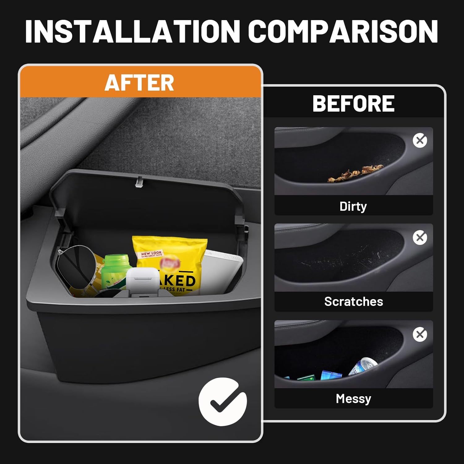 Shademax 2PCS Car Front Door Trash Can for Tesla Model Y Juniper 2026 2025, Side Door Storage Box Organizer with Push-to-Open Lid Design ABS Front Seat Garbage Can Bin for New Model Y Accessories 2026