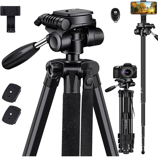 Camera Tripod 72inch for DSLR, Lightweight Tall Camera Stand with Monopod for canon nikon, Complete Photography Tripod Units with Remote control & Phone holder for Video Shooting- Black