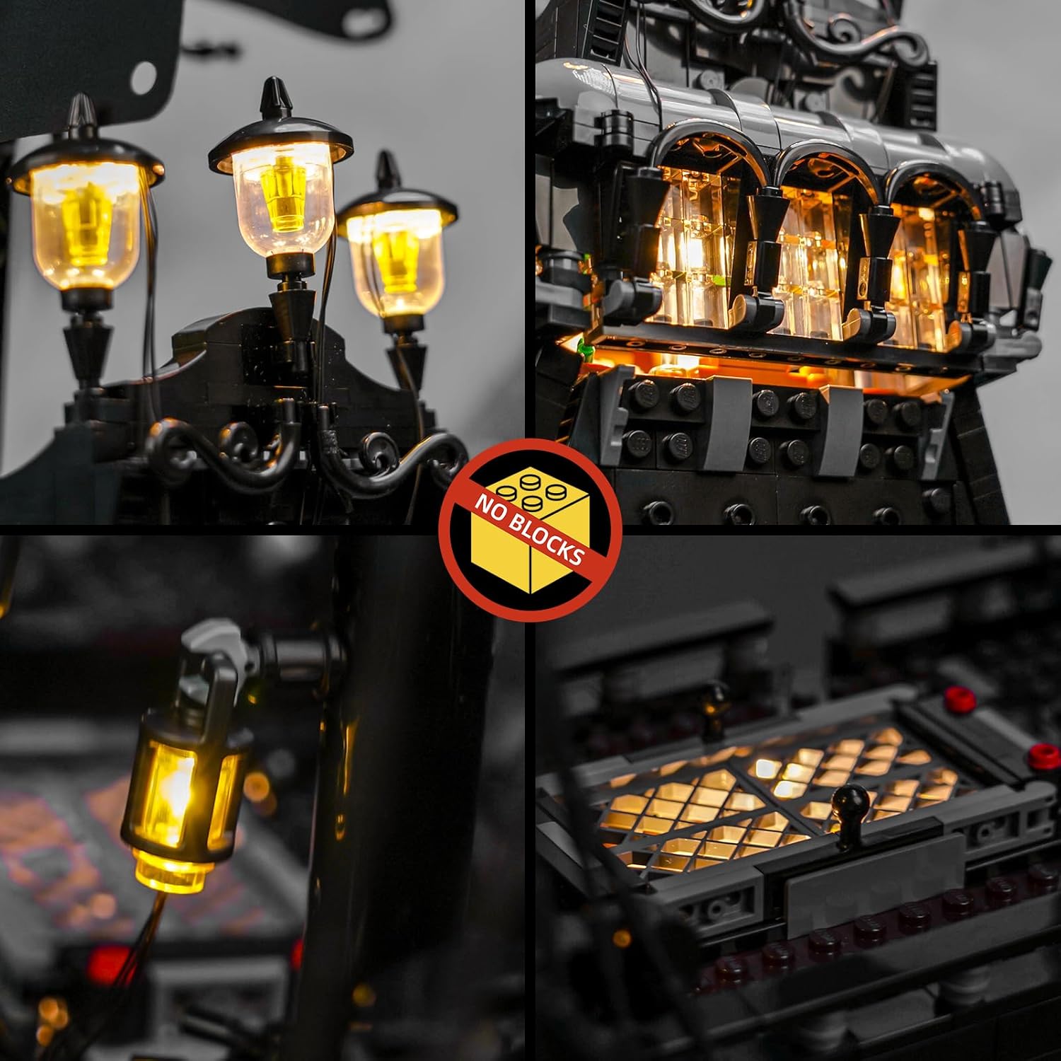 Close-up of BrickBling LED lights on Lego Black Pearl
