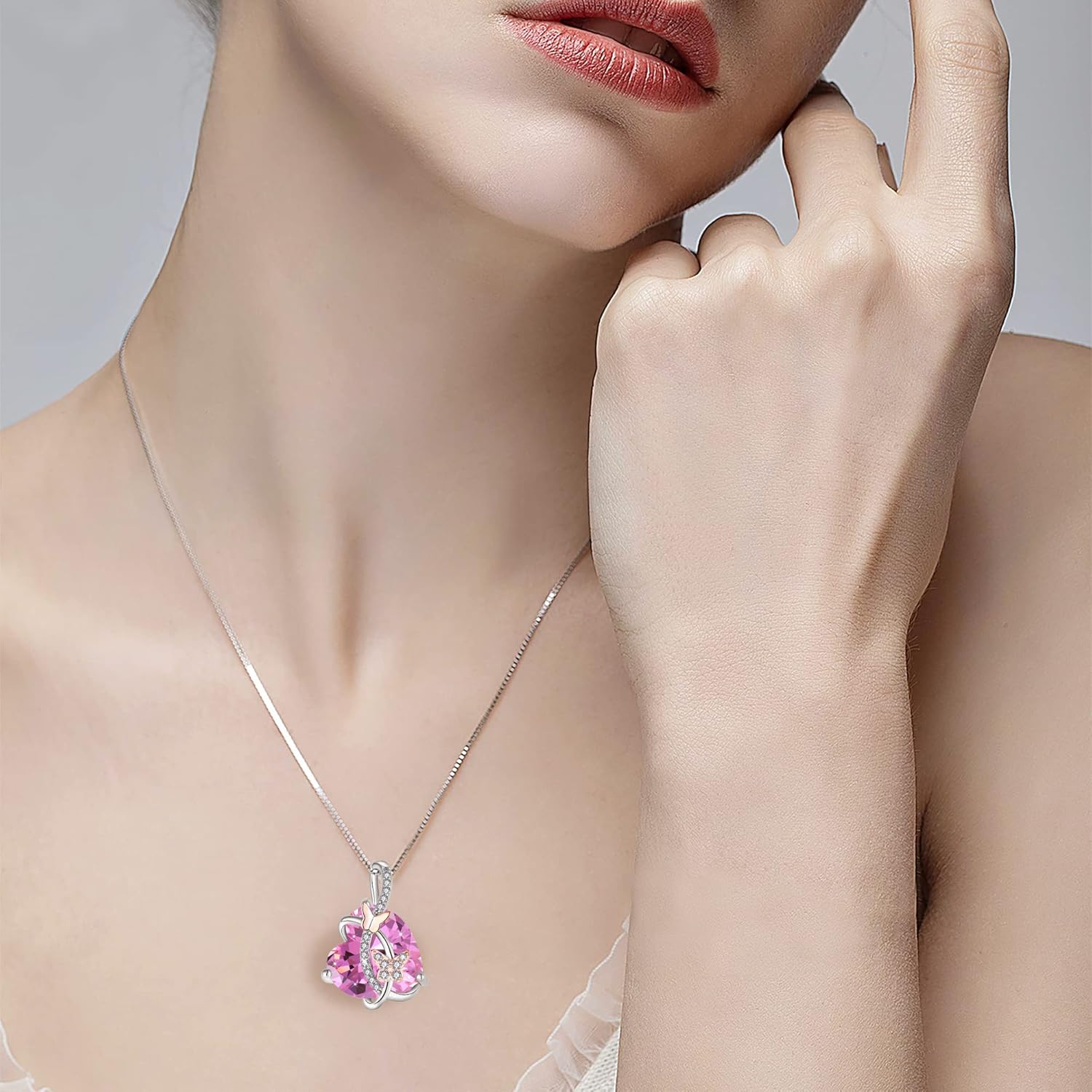 925 Sterling Silver Butterfly Heart Necklaces for Women, 5A Cubic Zirconia Birthstone Pendant Jewelry Gifts, Anniversary Birthday Christmas Gifts for her - Image 4