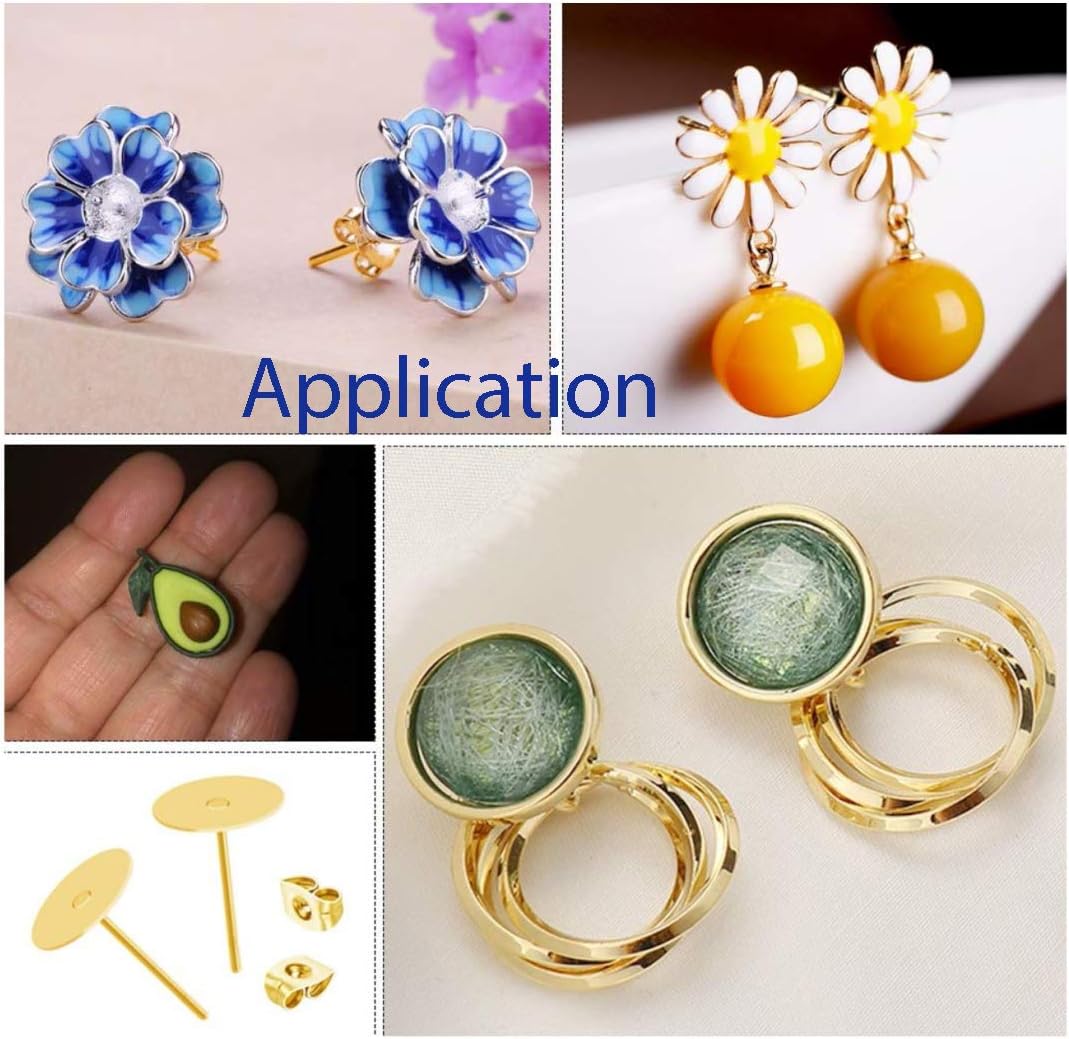 4 Pairs Adabele Authentic 925 Sterling Silver Earrings Posts 0.9mm Pin 3mm (0.12 Inch) Small Flat Board Glue On Setting with Earnut Back Safety Clutches SS319-3