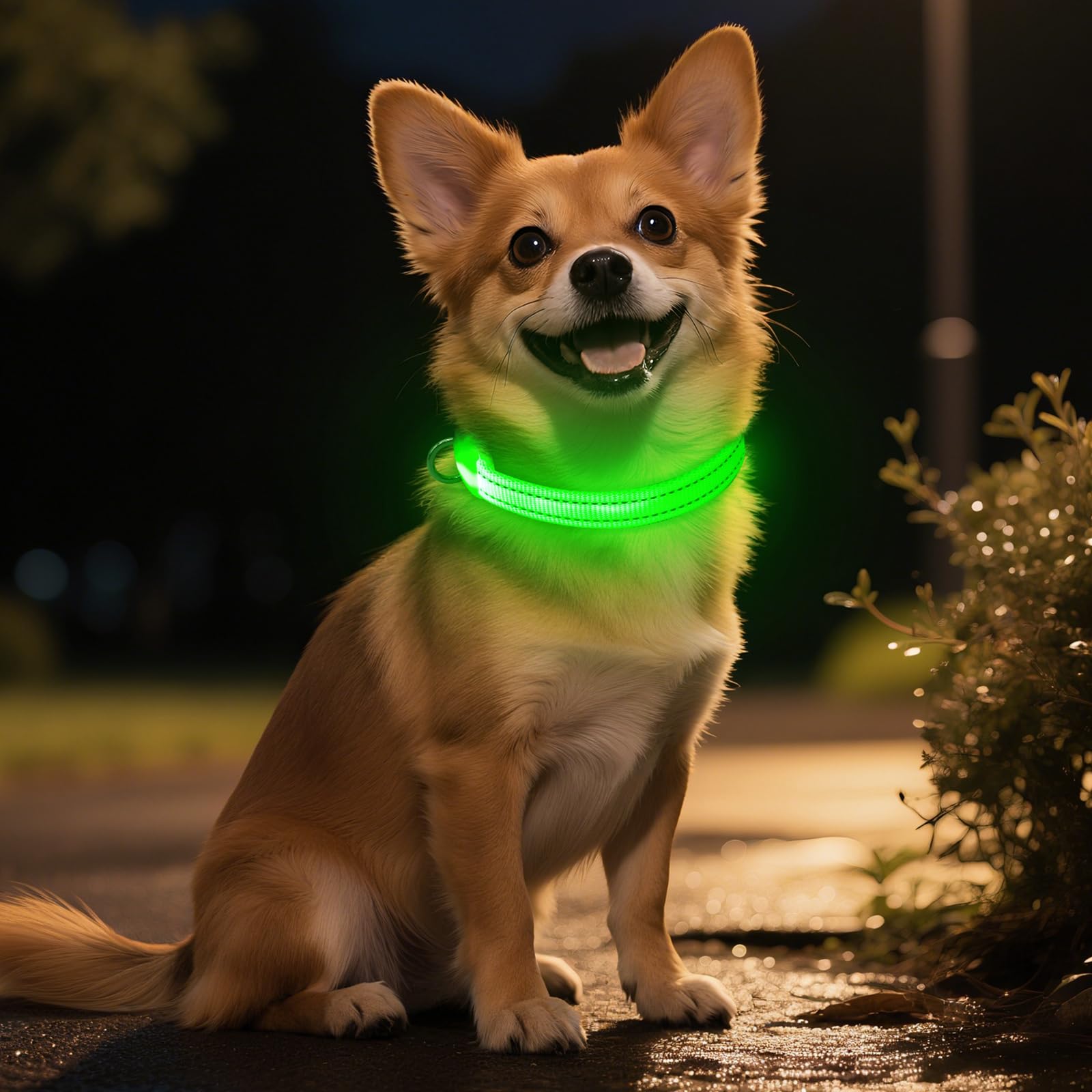 Collare per cani con LED riflettente, ricaricabile, luminoso, per animali domestici, per sicurezza notturna, ideale anche come collare per gatti illuminato (XS, verde)