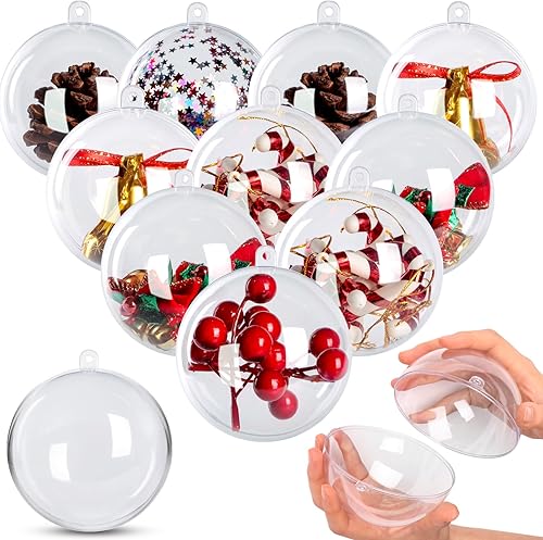 12 adornos transparentes de Navidad para manualidades, decoraciones de bolas de Navidad de 2.0 in, adornos de plástico transparente rellenables para