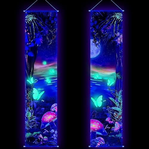 Tiamon 2 piezas de decoración de pared con luz negra, tapiz de luz negra trippy reactivo a los rayos UV, cartel estético para colgar en la
