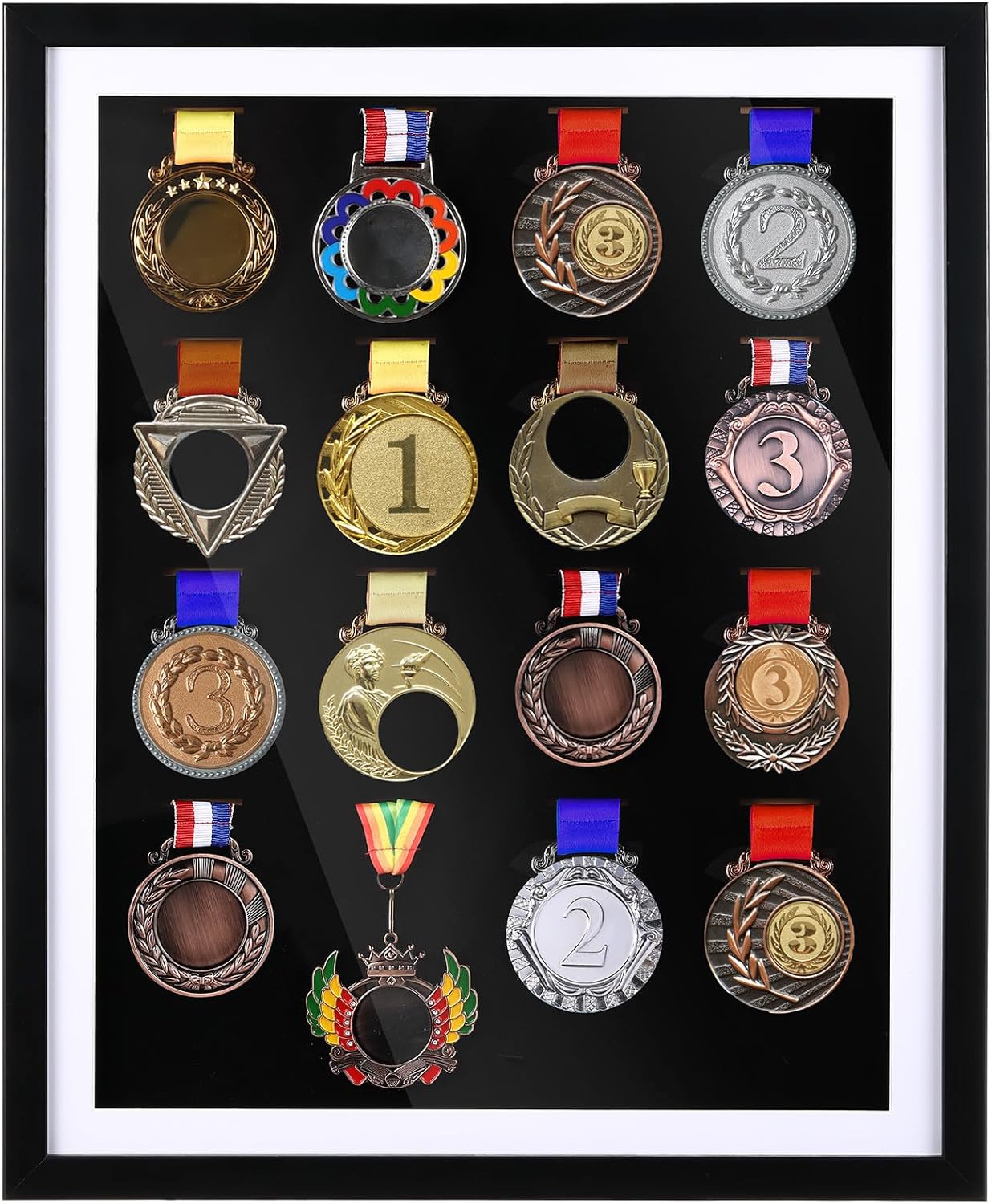16 Medals Display Frame 20.87 × 16.93 Inch Large 3D Medal Shadow Box Display Case for Runners Marathon Triathlon Soccer Gymnastics All Sports Medals
