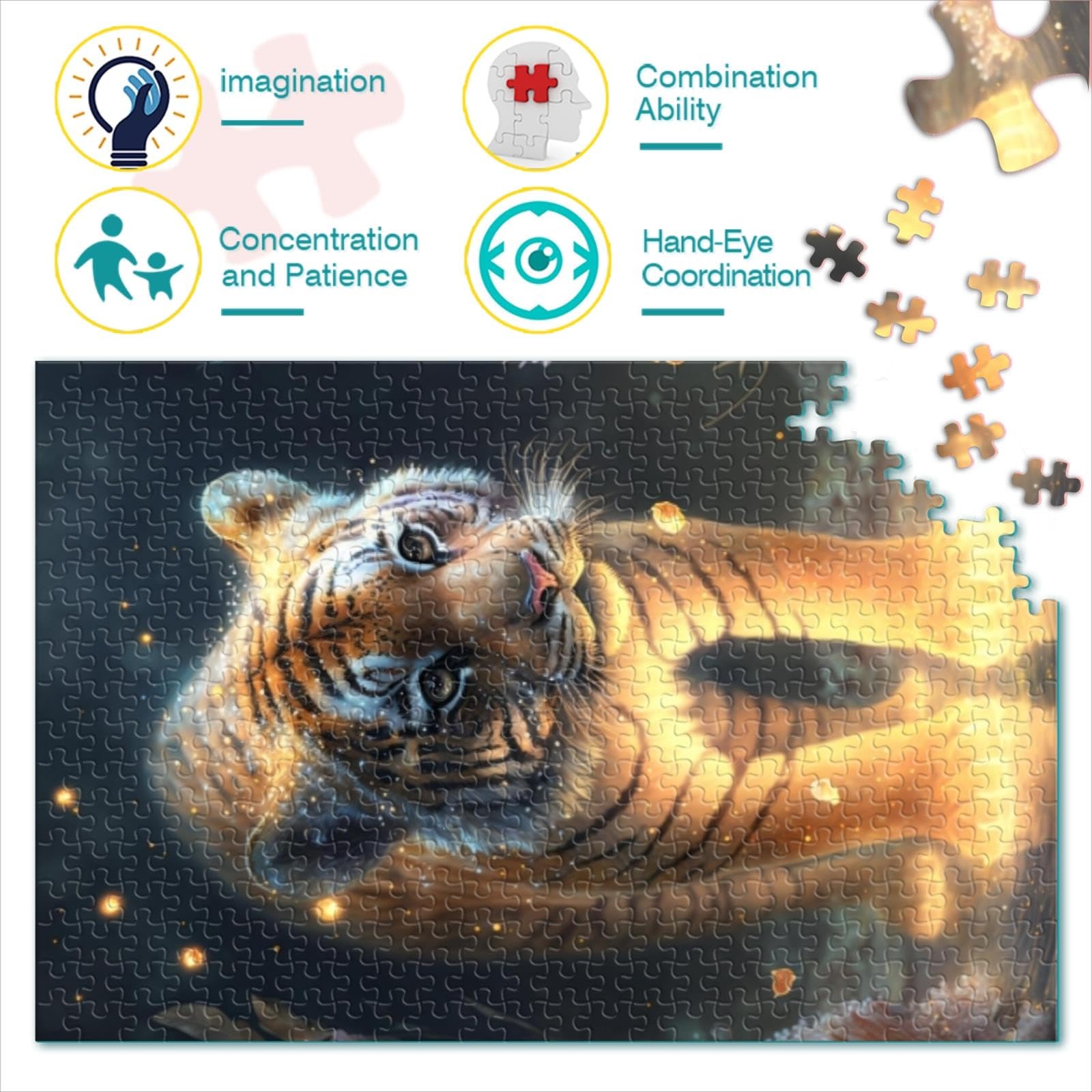 Recent Toys Holzpuzzle Tiger 167 Teile – Mit Holzbox & Ständer, 28,5x30,5cm | Für Erwachsene & Kinder