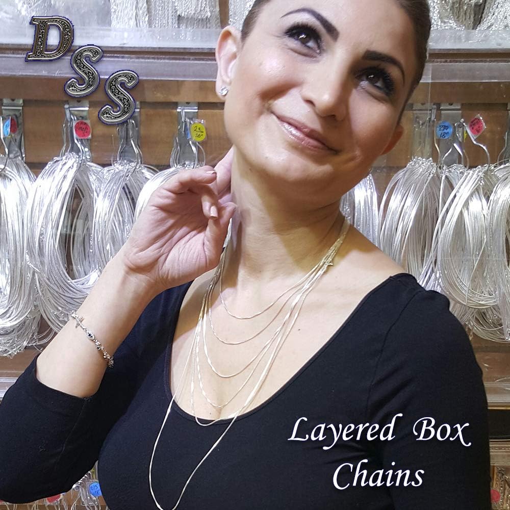 DSS 925 Sterling Silver Necklace for Women, Rhodium Plated, Box Chain 1mm, Lobster Claw Clasps, Sterling Silver Chain, Italian Jewelry for Women, 16in - 36in