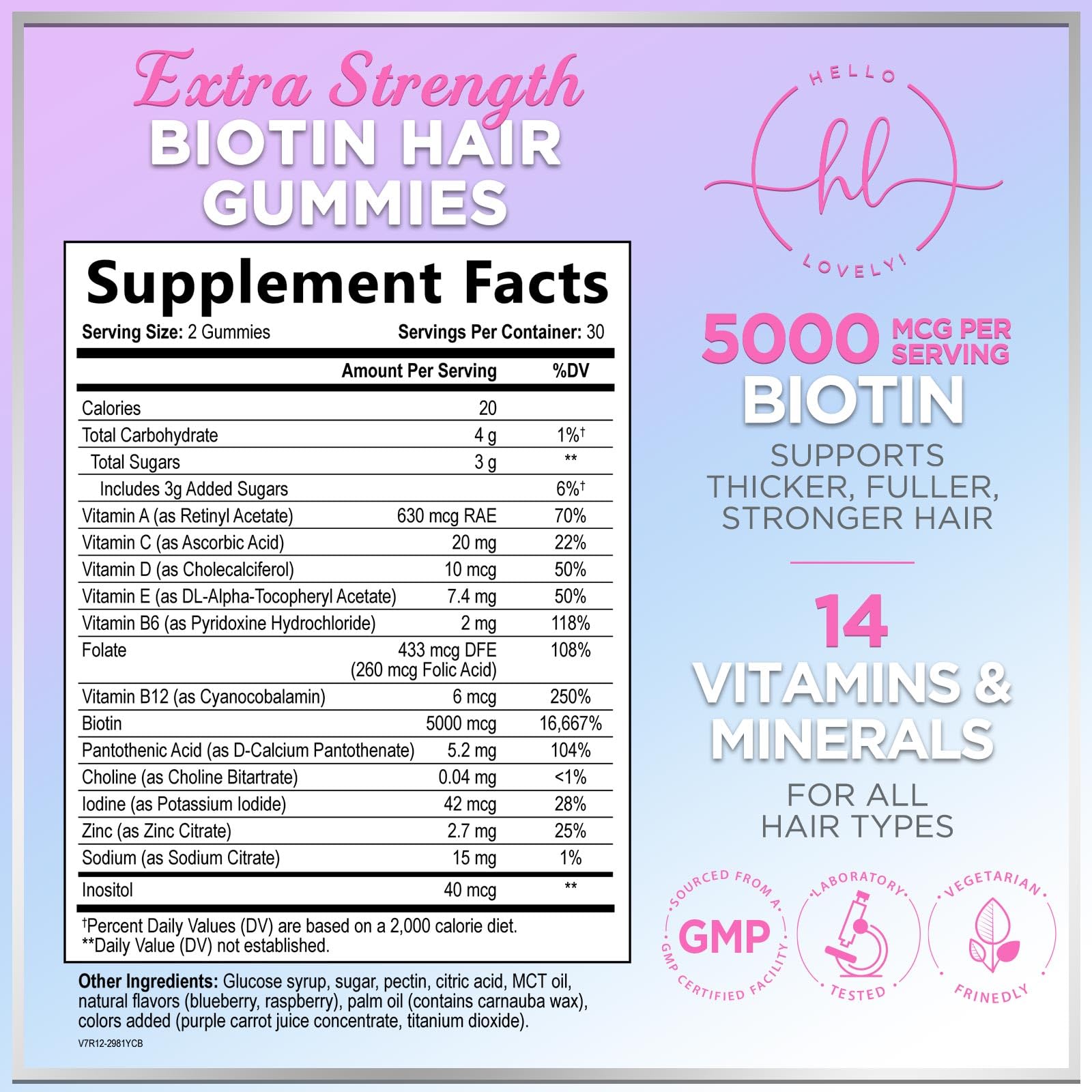 Hair Vitamin Gummy - Advanced Hair, Skin, & Nails Supplement - Complete Beauty Complex with 5000mcg Biotin - Supports Thicker, Stronger, Fuller Hair for Women & Men - Berry Flavor - 120 Gummies — Amazon image 2