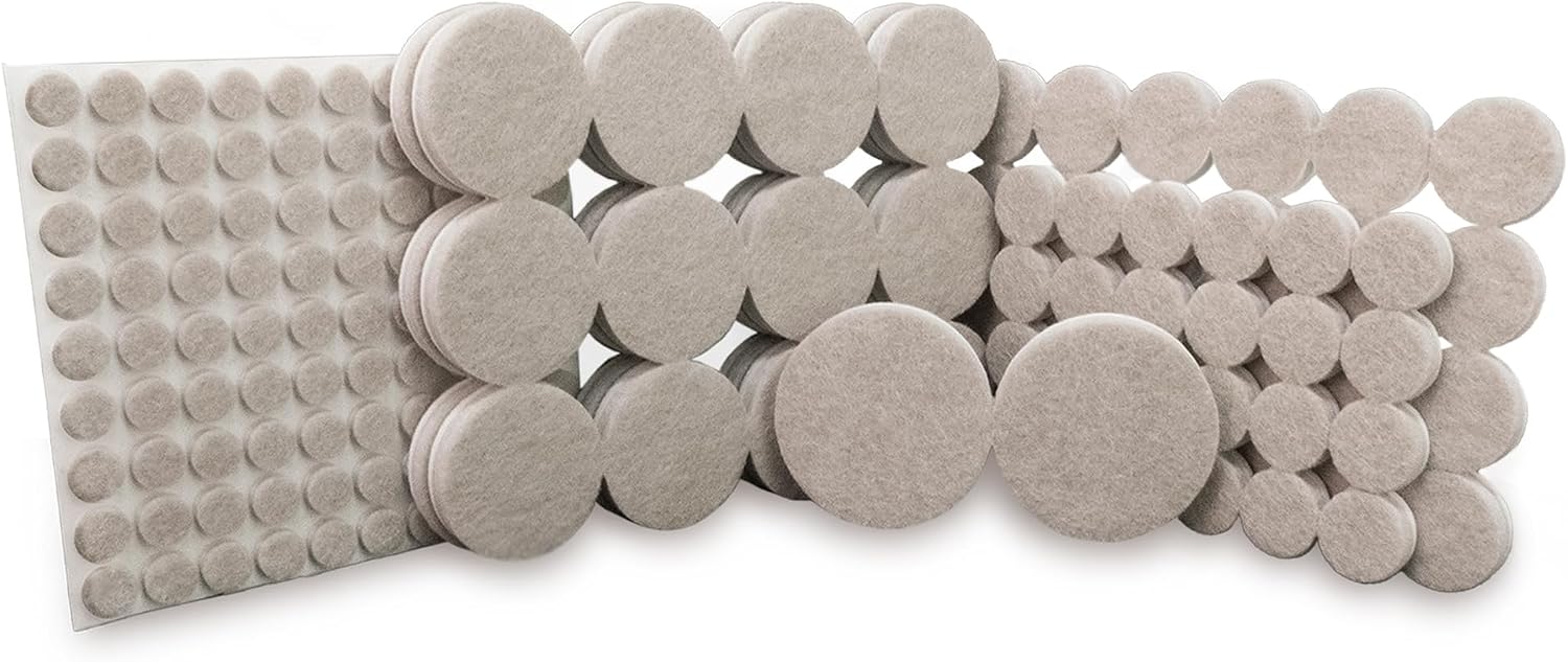 Super Sliders Gorilla Glue Felt Furniture Pads Assortment, Beige, 164 Piece Multi-Size Pack, Floor Protectors for Hardwood, Tile, Laminate & Vinyl Floors