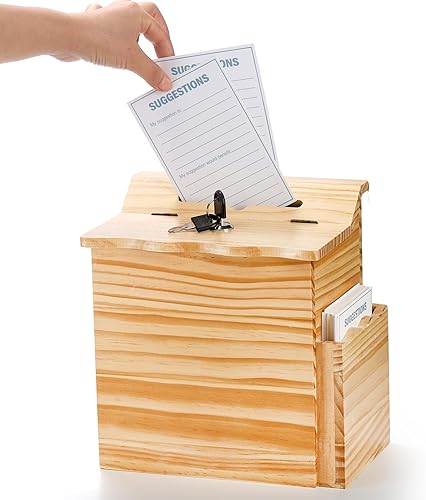 Miniatura 3 de Frcctre Caja de sugerencias de madera con candado y 50 tarjetas de sugerencia gratis, caja de recolección de llaves de donación de boletas con