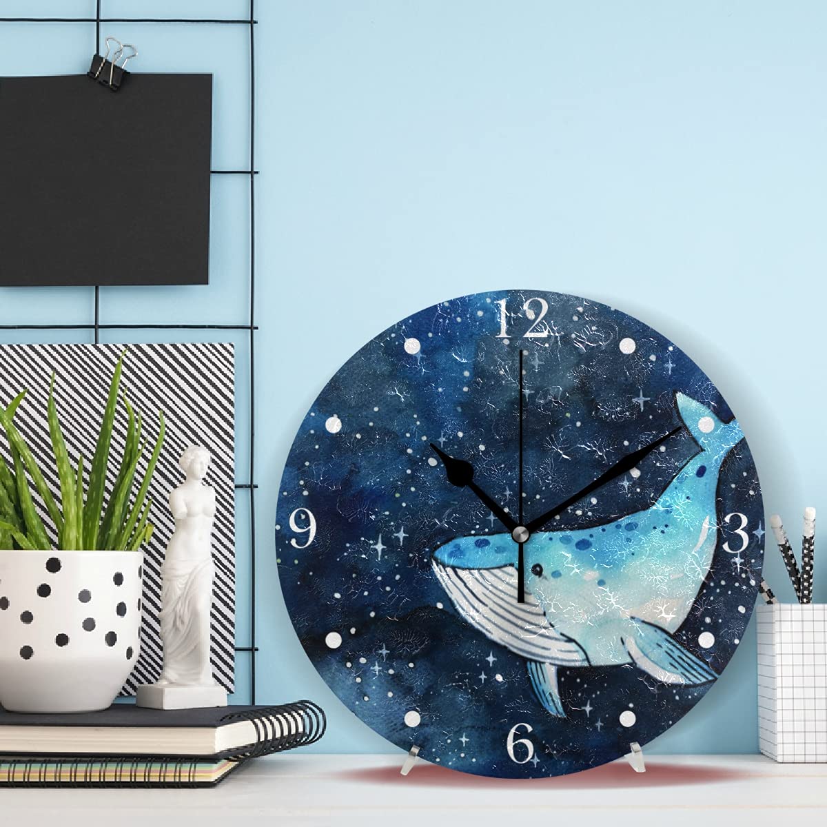 Amazon.co.jp: MiaoLD 掛け時計 置き時計 サイレント 連続秒針 ブルー