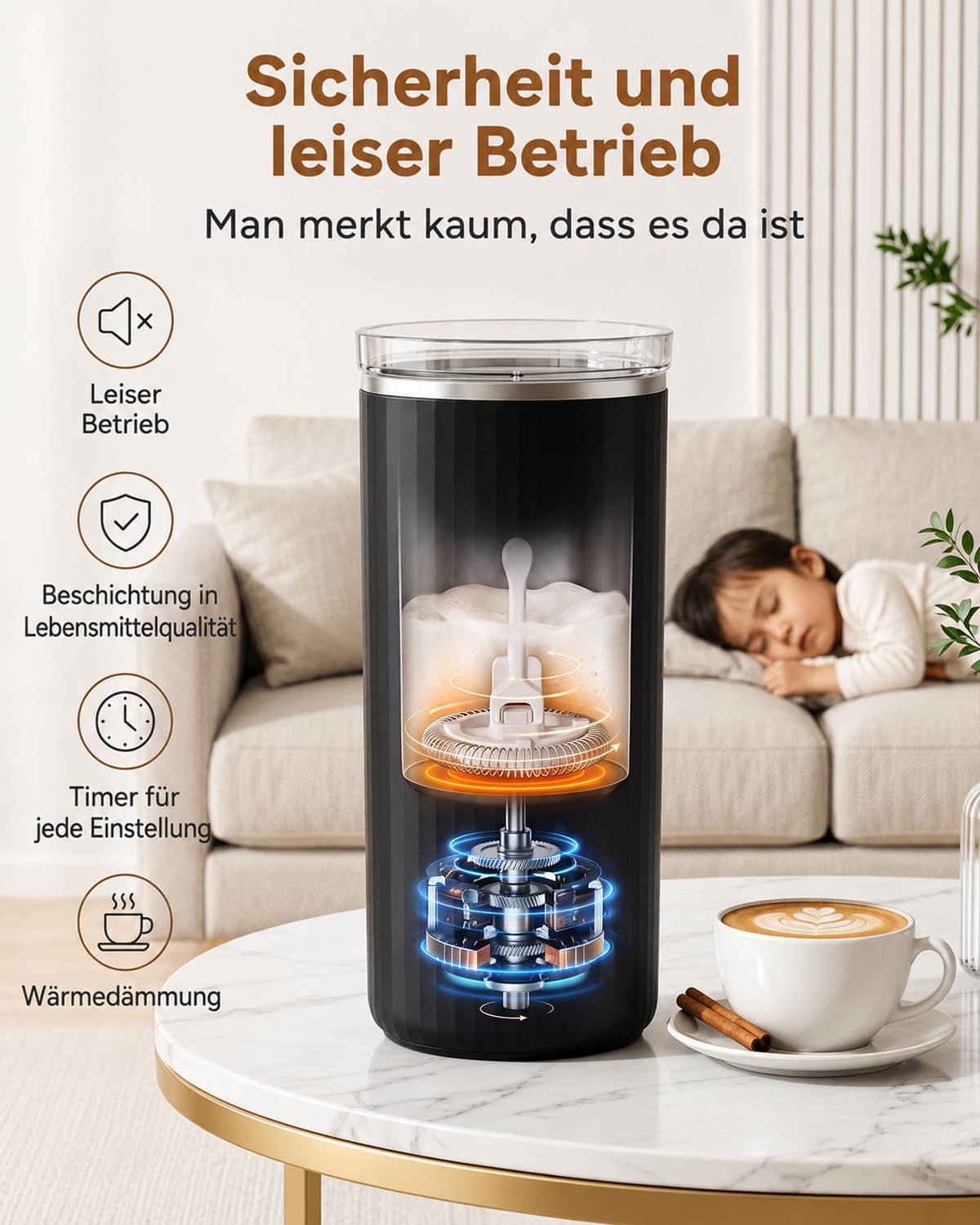VIOWEY Espumador de leche eléctrico 6 en 1 – Espumador de leche automático de 250 ml, gran capacidad, apagado automático, funcionamiento silencioso, adecuado para espuma de leche caliente y fría