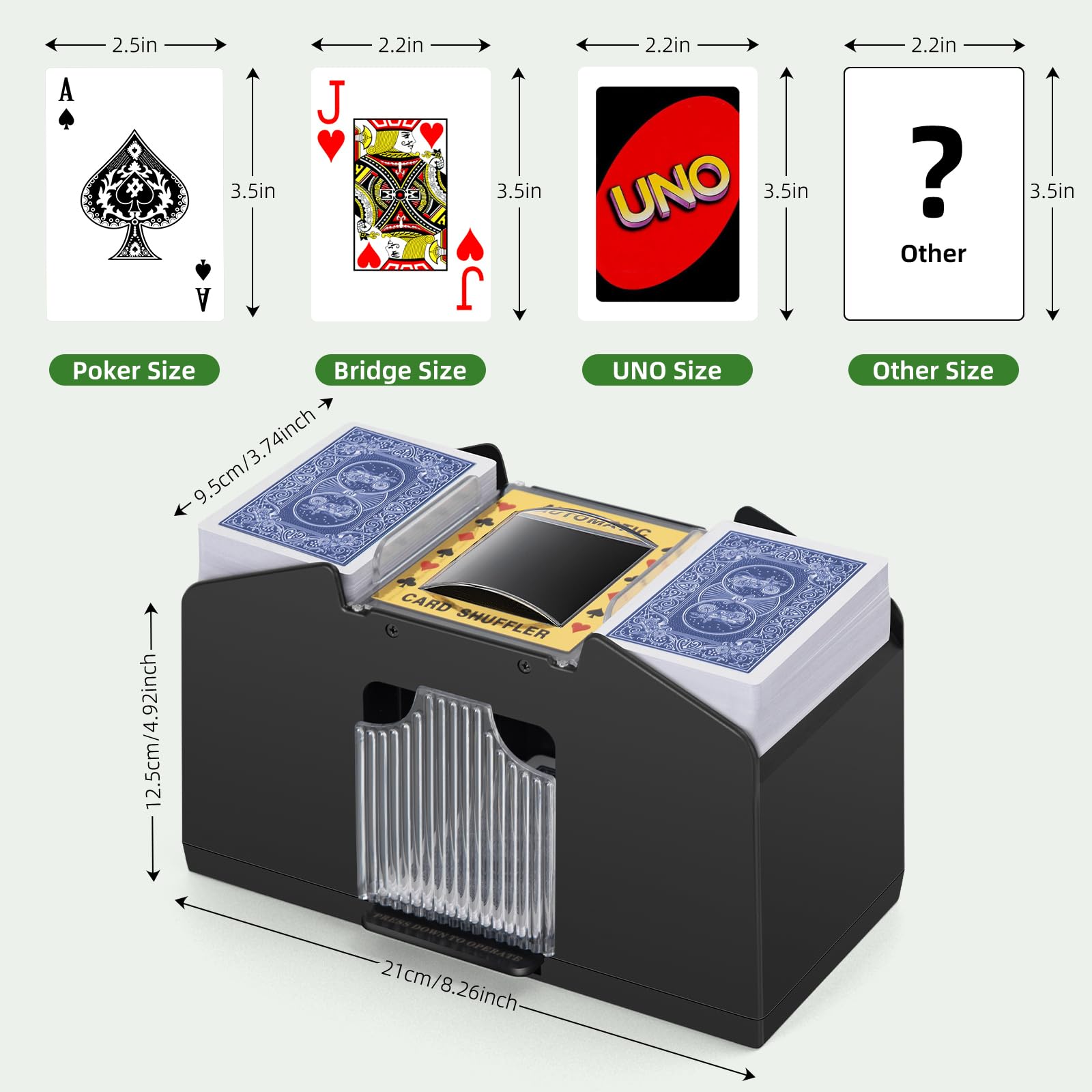 Barajador automático de cartas de 1/2/4 cubiertas, barajador de cartas eléctrico con pilas para UNO, juego de cartas de casino, póker, fase 10, blackjack, Texas Holdem, juegos de cartas para 5