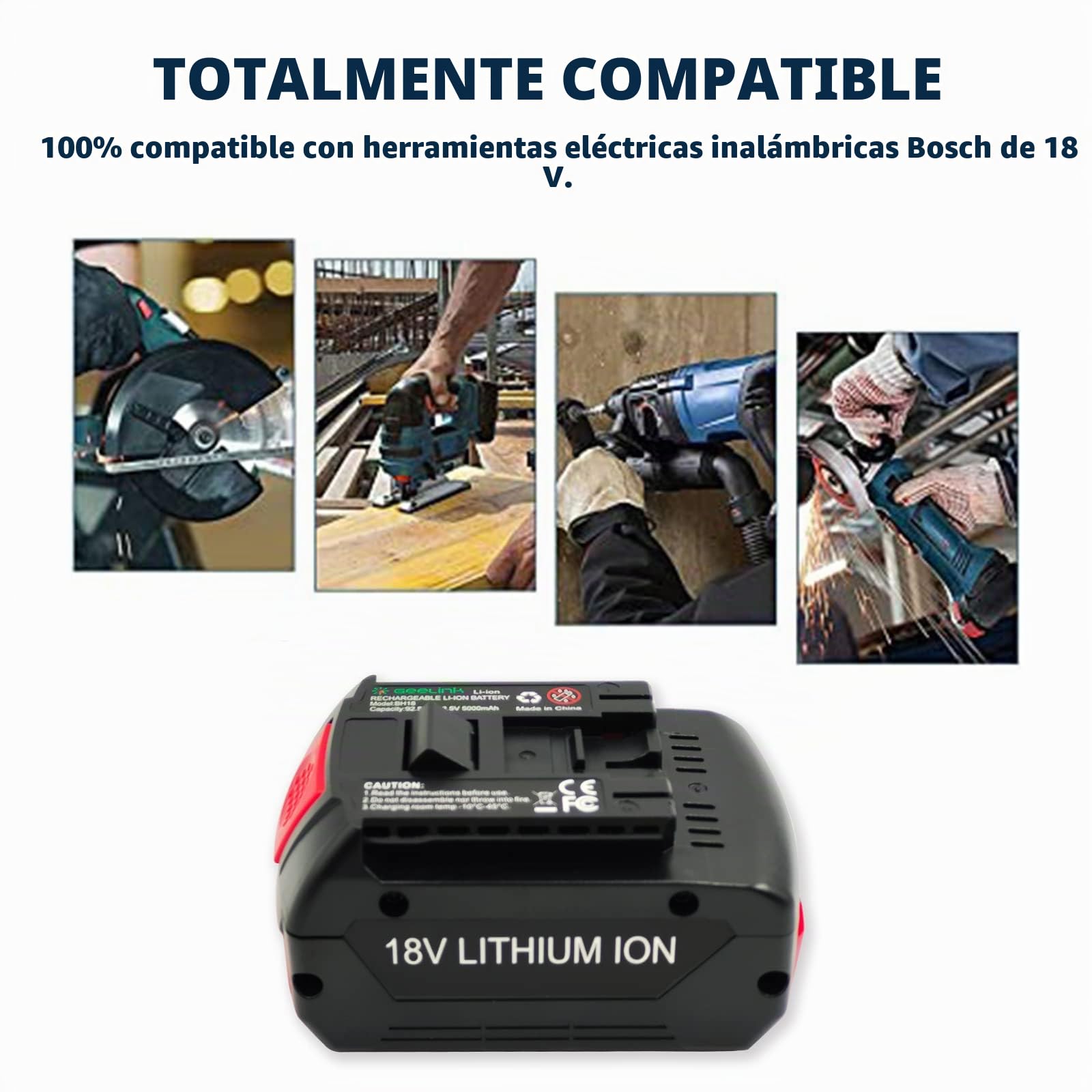 Paquete de 2 baterías BAT609 de 5.0 Ah de repuesto para Bosch Professional 18 V | Compatible con herramientas eléctricas inalámbricas Bosch BAT610G BAT618G BAT619 BAT621 BAT620 con indicador de carga LED