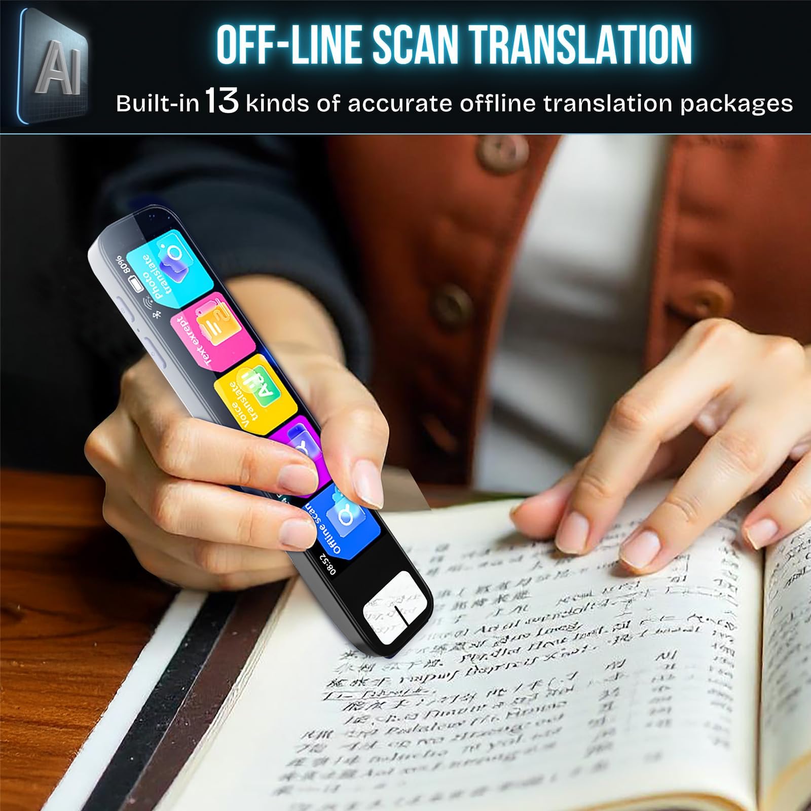 Scan Sense Pen, ScanSense AI Smart Pen - Instant AI Answers for Math, History & More Offline Translation (60+ Languages), Camera, Bluetooth, Music & File Storage, Translator Scanner (Grey)