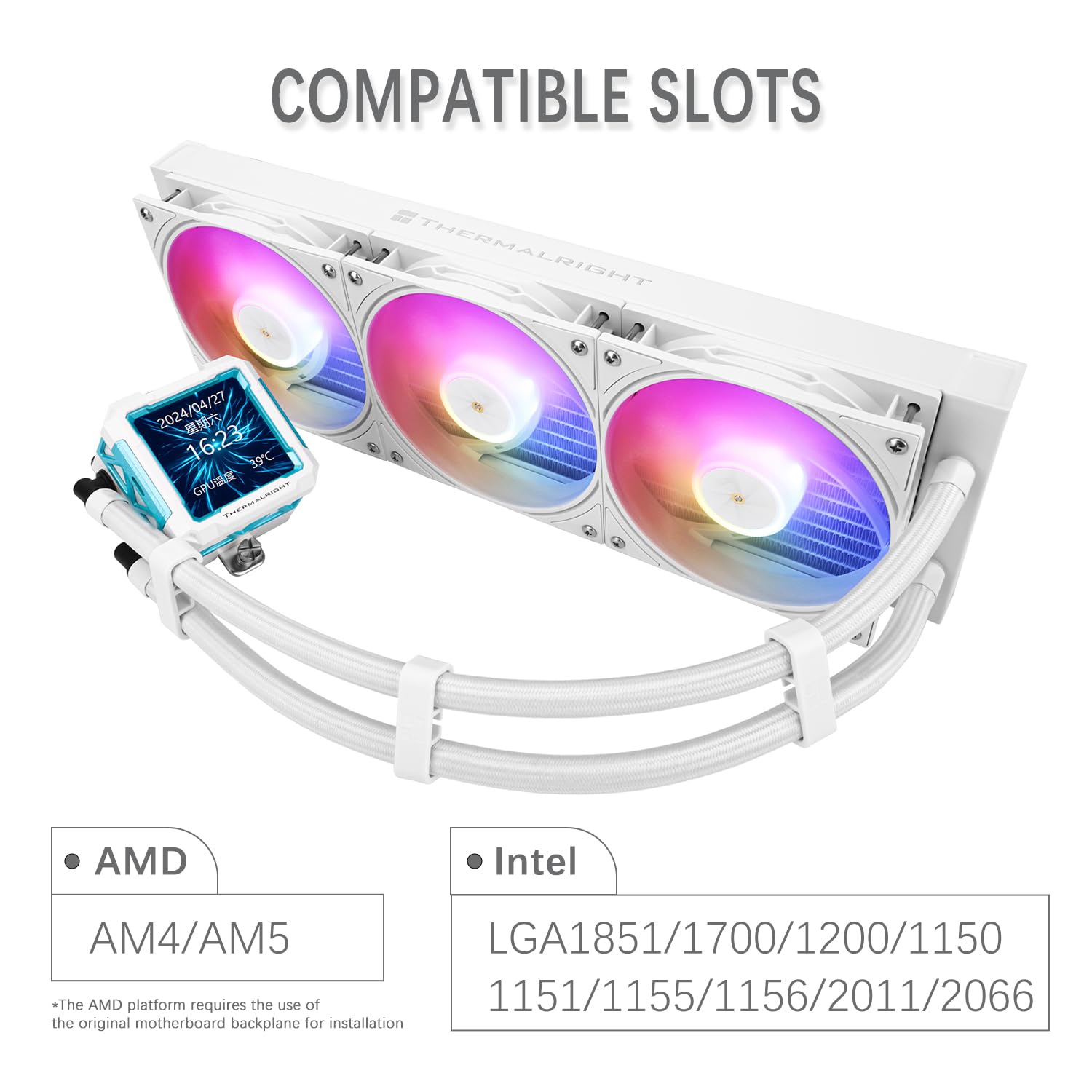 TR-Thermalright FW PRO 360 ARGB - Raffreddatore CPU liquido bianco, schermo IPS LCD da 2,7 pollici con risoluzione 320 x 320, magnetico, tema schermo fai da te, per AM4/AM5, LGA1851/1700/115x