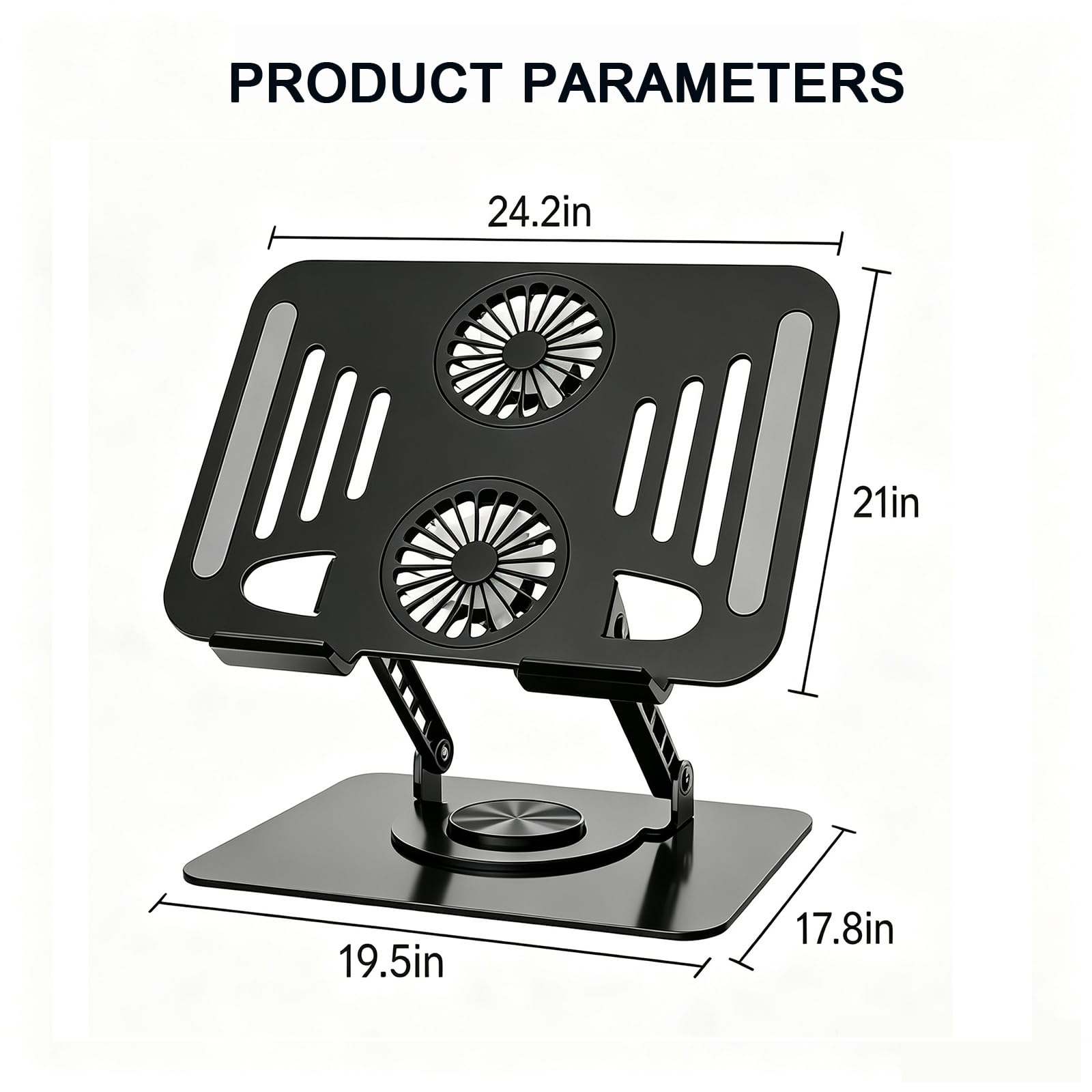 Soporte para portátil con ventilador de refrigeración, base giratoria de 360°, elevador de aluminio para laptop, soporte ergonómico plegable para computadora, altura ajustable y todos los
