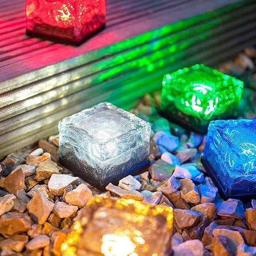 Miniatura 8 de Luces de pavimentación solares para bordes de paisaje, 1 paquete, adoquines cuadrados de luz que cambian de color para patio exterior, ladrillos de