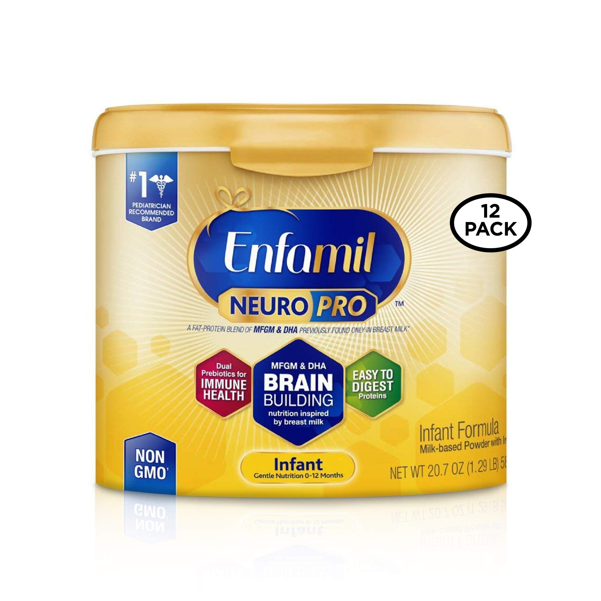 Enfamil NeuroPro Baby Formula Milk Powder Reusable Tub 20.7oz -Brain Building Nutrition Inspired by Breast Milk-Omega 3 DHA, Non-GMO, MFGM, Prebiotics, Iron & Immune Support 12 Pack (Package May Vary)