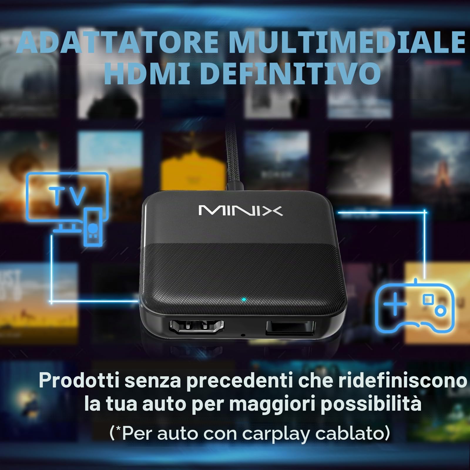 HDMI Converter per TV Auto, Adattatore HDMI per Fire TV Stick/Laptop Gaming/Switch/Proiettori/DVD/Decoder, WiFi 2,4 GHz, Plug-and-Play, Video Veloce Senza Latenza.