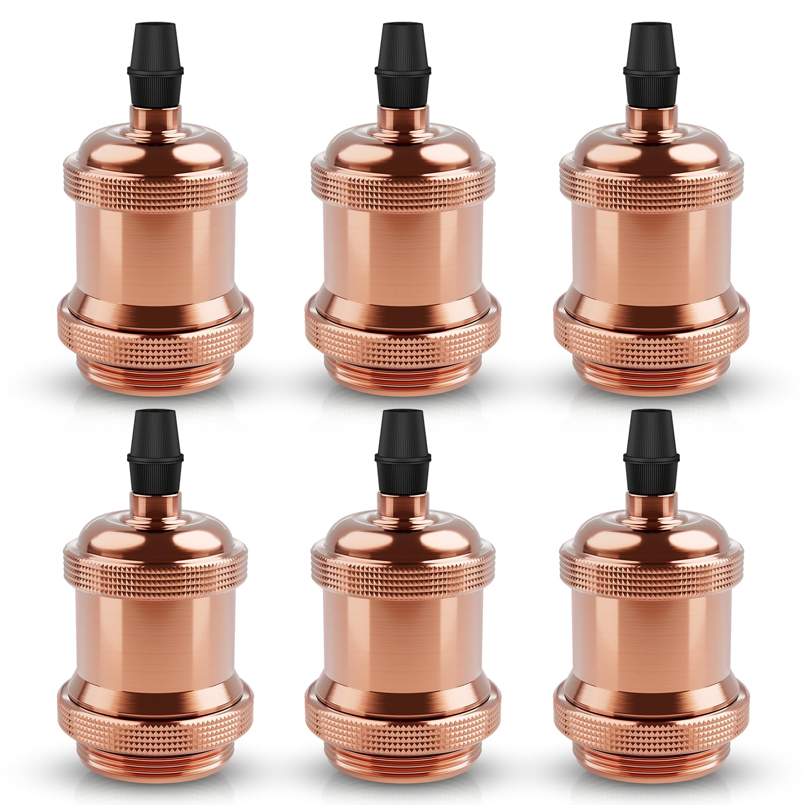 DiCUNO E27 vintage solid Lampenfassung, Aluminium & Keramik Lampenhalter, E27 Sockel für Glühbirne, Antiker-Look für Wand-, Tisch- & Deckenleuchte, DIY Zubehör, Rose Gold, 6er Pack