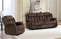 Vista 7 de EBELLO - Juego de sofá reclinable manual, sofá reclinable clásico con brazos y respaldo acolchados, incluye 1 silla reclinable y 1 sofá de 3 Marrón