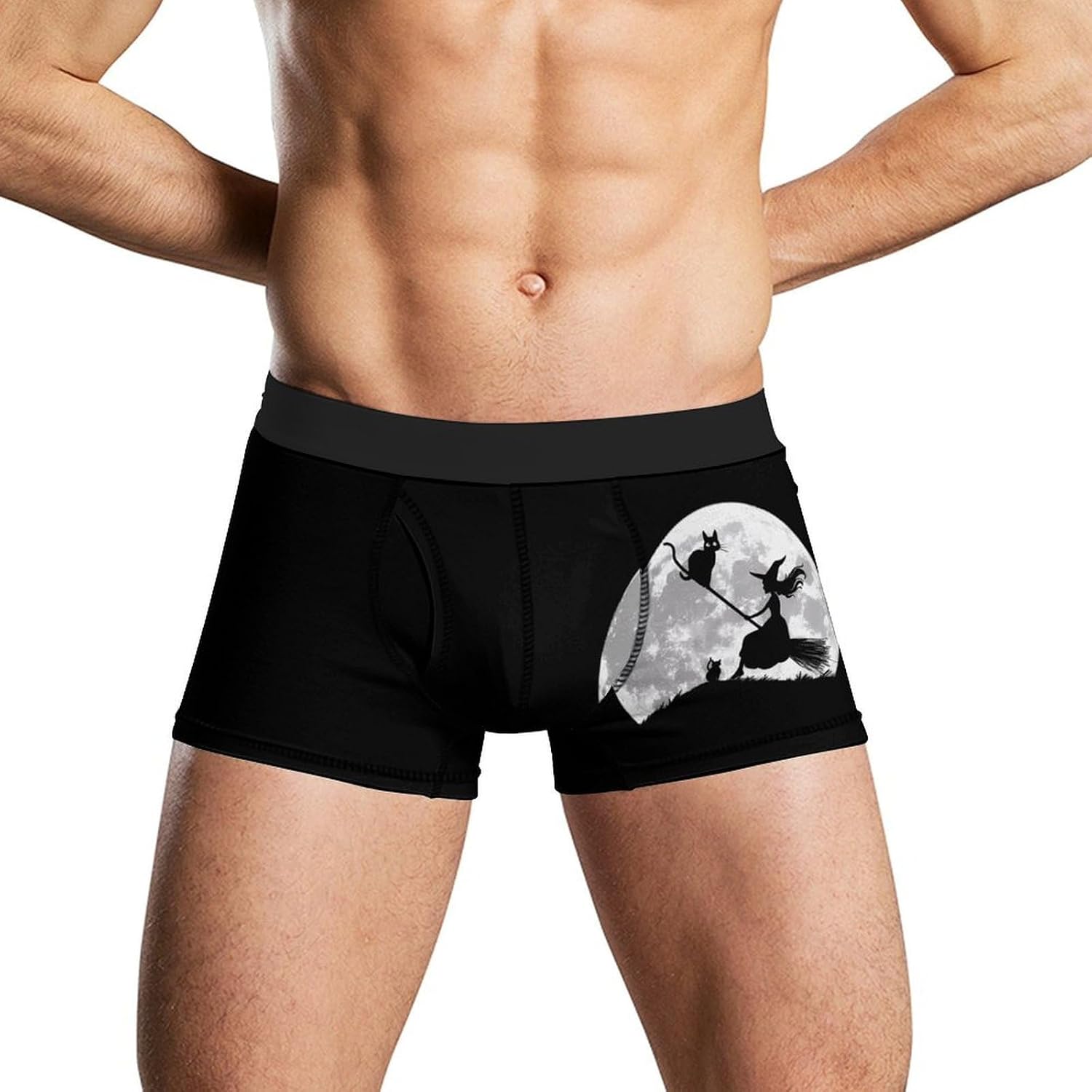 Flying Witch On Broomstick Full Moon Mens Boxer Briefs Breathable Underwear Trunks Short Pants