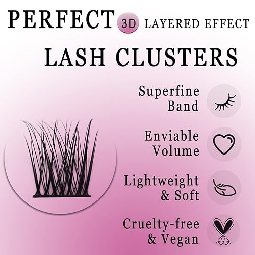 Miniatura 4 de Ahrikiss Extensiones de pestañas postizas en racimo, 72 unidades, individuales, rizo D, 0.630 pulgadas, extensiones de pestañas suaves para