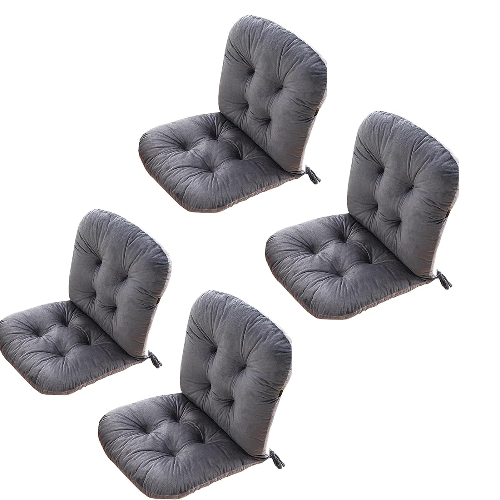 Set of 1/2/4 Low-Back Chair Cushions, Soft Thickened Seat Cushion with Backrests, Back Cushion with Ties, Padded Cushions for Garden Chairs Outdoor and Indoor,Gray,4pack