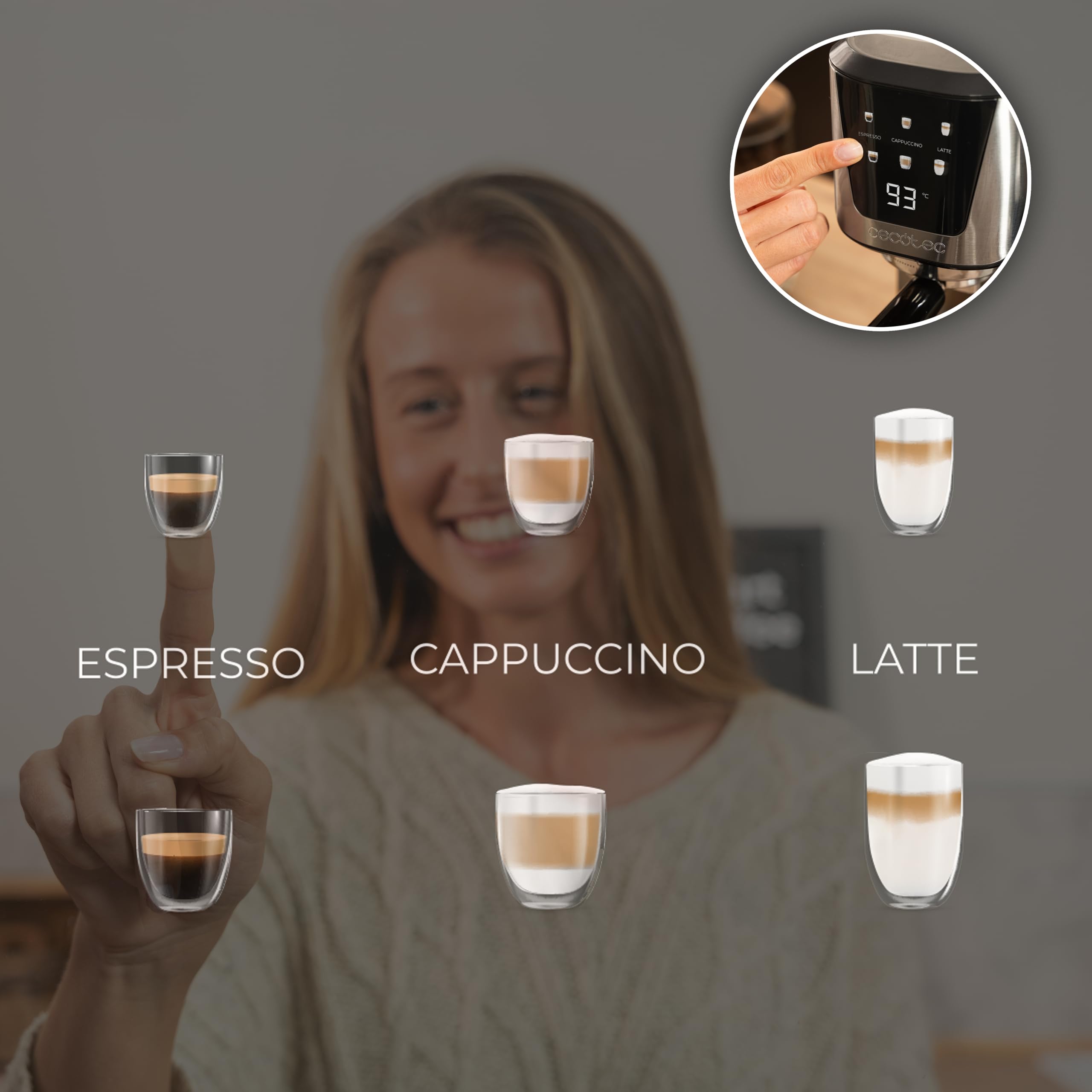 Cecotec Półautomatyczny ekspres do kawy Power Espresso 20 Cream. 1350 W, półautomatyczny, 20 bar, termoblok, zbiornik na mleko 700 ml, zbiornik na wodę 1 l, system aromatów Force
