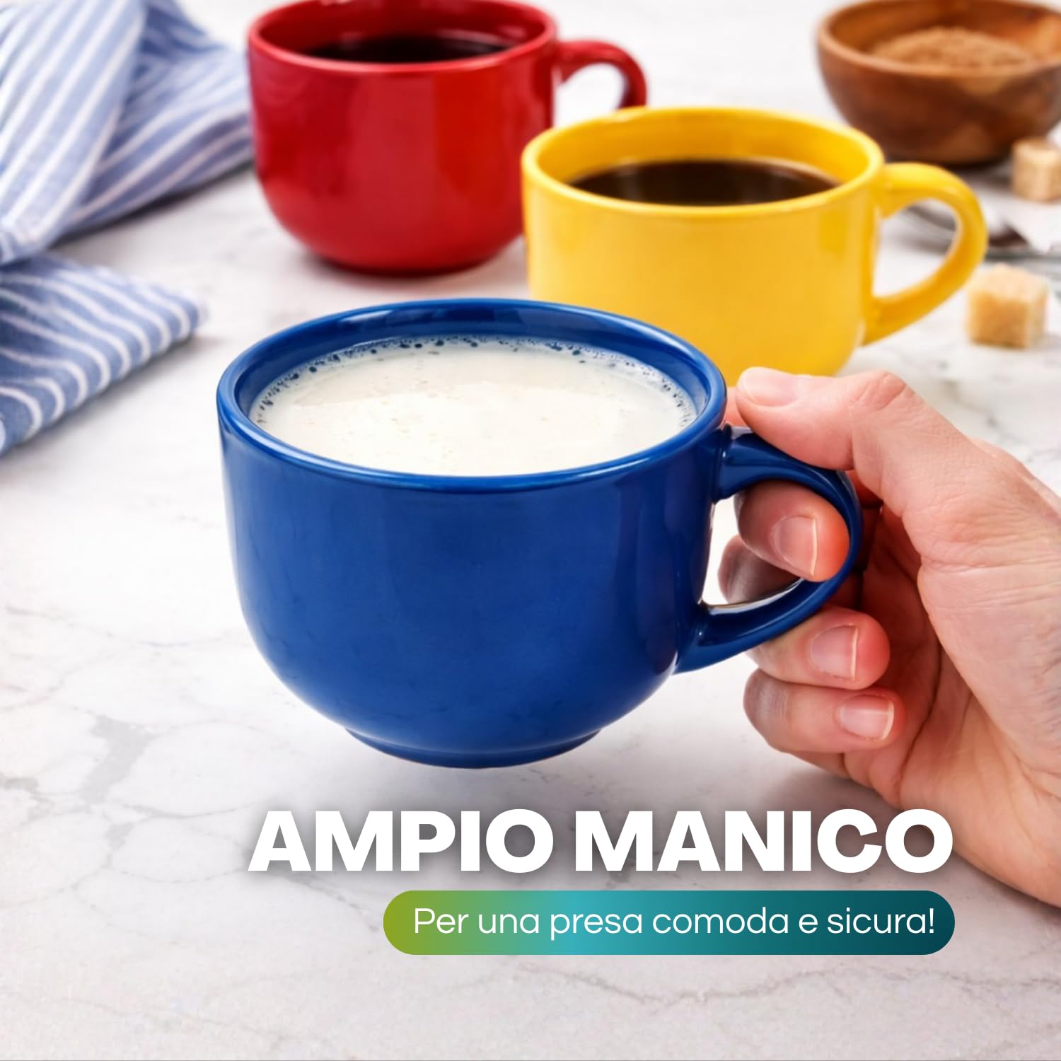 PALUPLUS 4 Tazze da Colazione in Porcellana 450 ml, Lavabili in Lavastoviglie, per Microonde