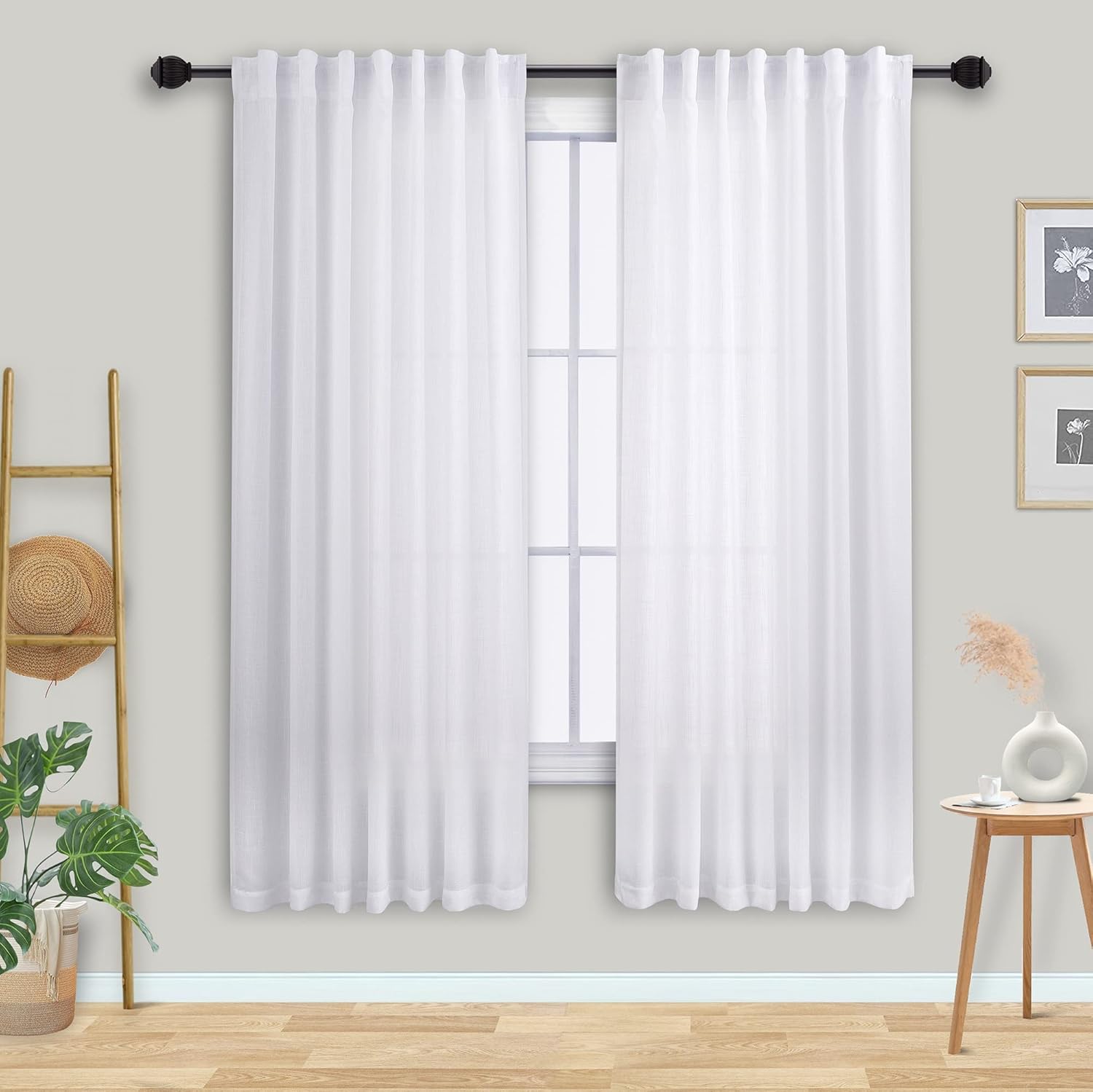 Pure White Curtains Panels 63 Inch Length for Back Tab Semi