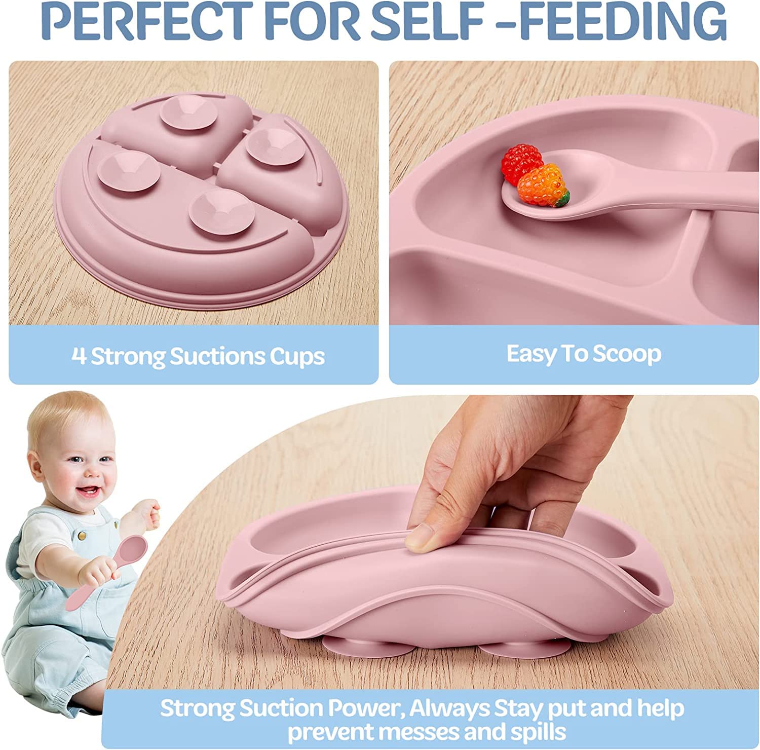 Baby Feeding Set, 8 Pack Baby Led Weaning Supplies, Suction Bowl Divided Plate - Image 2