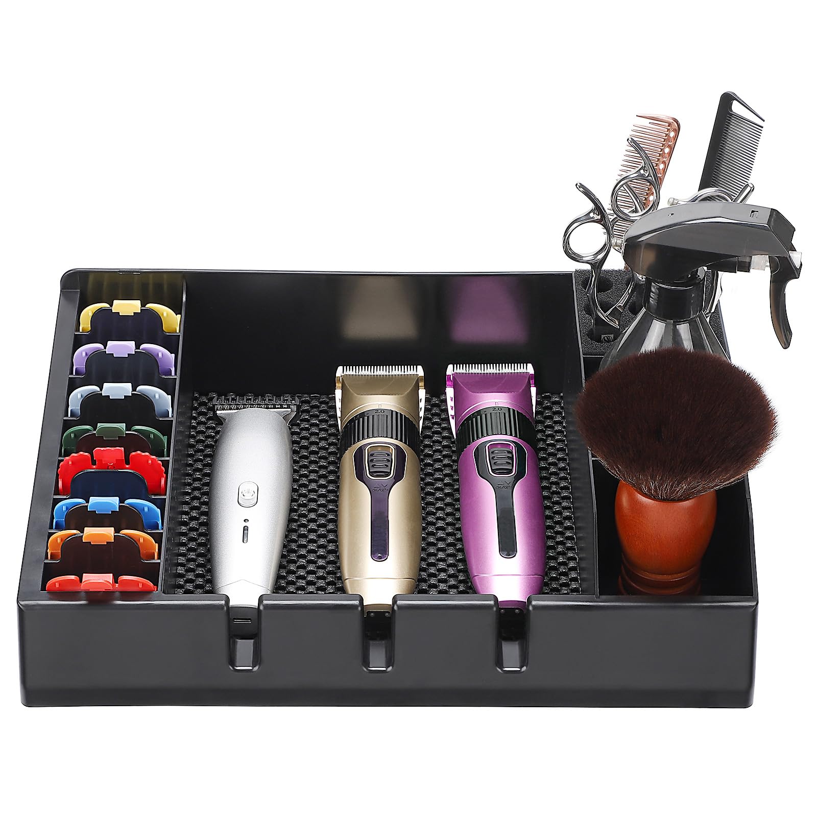 Barber Station Organizer Tray, Barber Clipper Organizer for Trimmers, Razors, Scissors, Combs & Brushes, Multi-Compartments Barbershop Salon