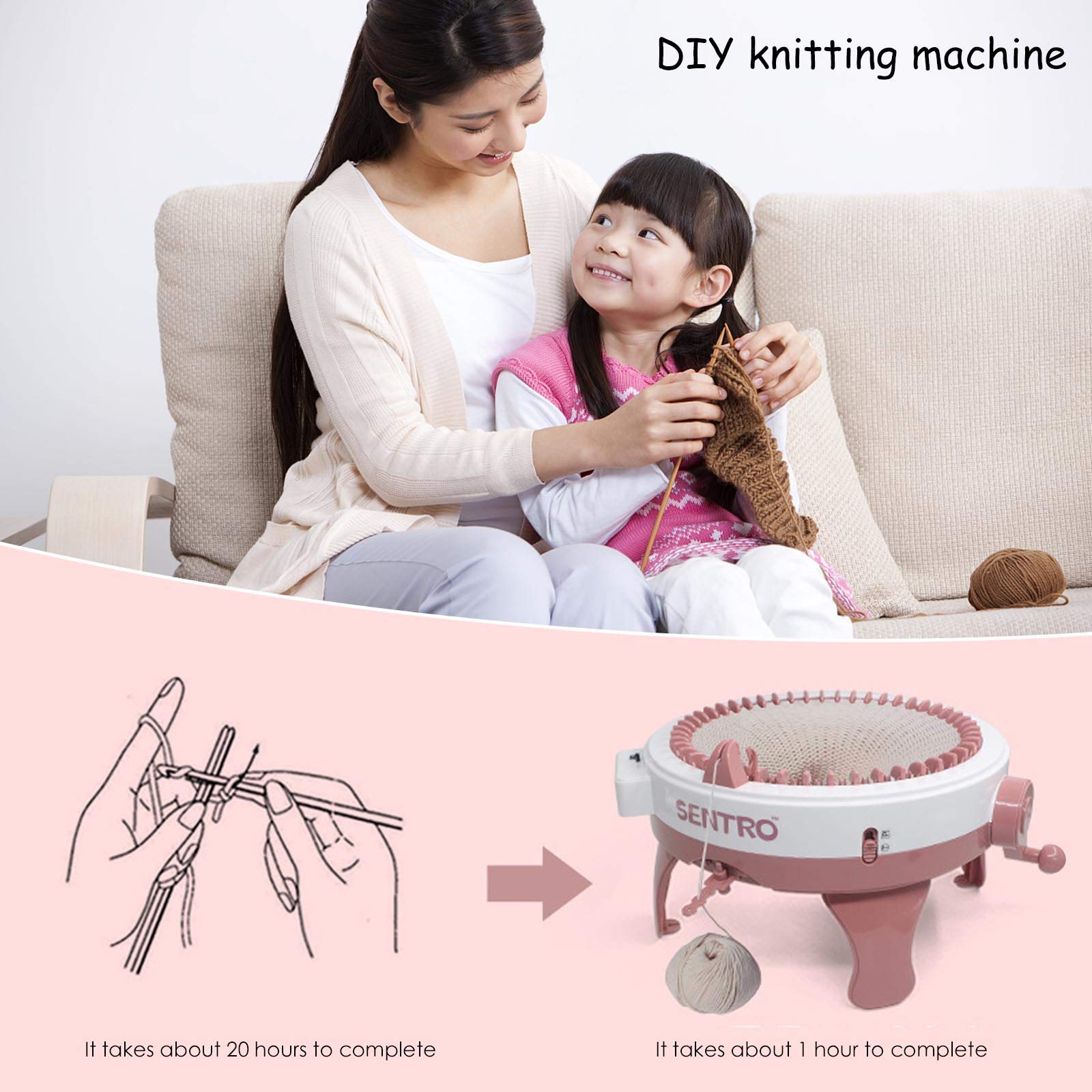 WingFly 48 Nadeln Strickmaschine, Weaving Loom, Strickbrett Rotierende DIY Doppel Webmaschine Kit für Socke Mütze Schal Handstrickmaschine für Kinder und Erwachsene (B)