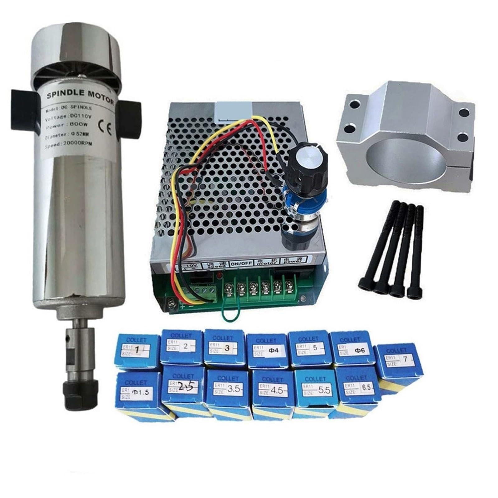 Spindle Motor, Air Cooled 0.8kw CNC Spindle Motor Kit ER11 Chuck 800W