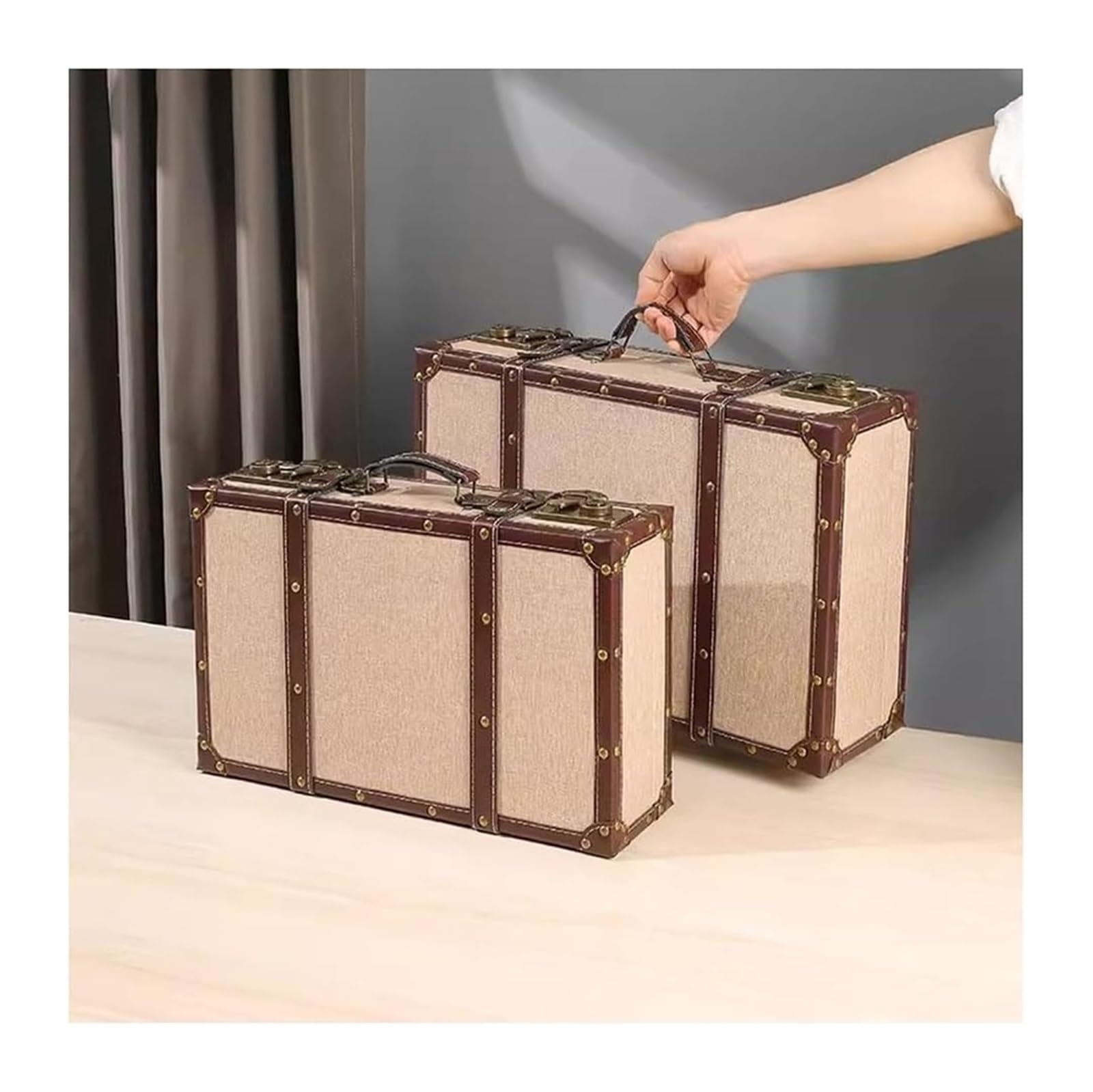 Maleta Retro, baúl de Madera Antiguo, Caja organizadora para Maletas, Ideal para decoración de Ventanas y Accesorios de fotografía (Azul, 44x12x24cm)