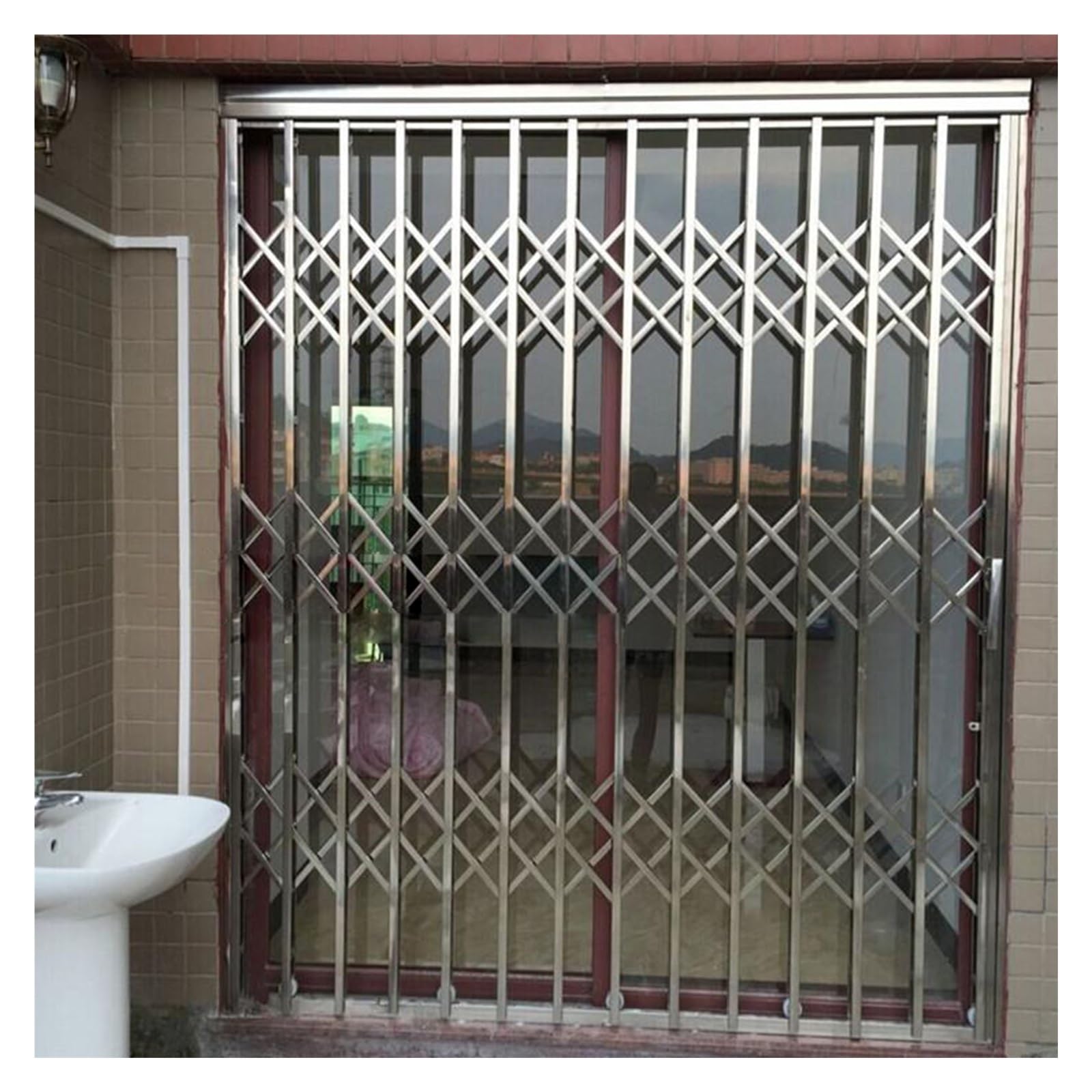 Barres de sécurité pliables pour portes et caves rétractables en acier inoxydable pour intérieur/extérieur (110 x 180 cm)