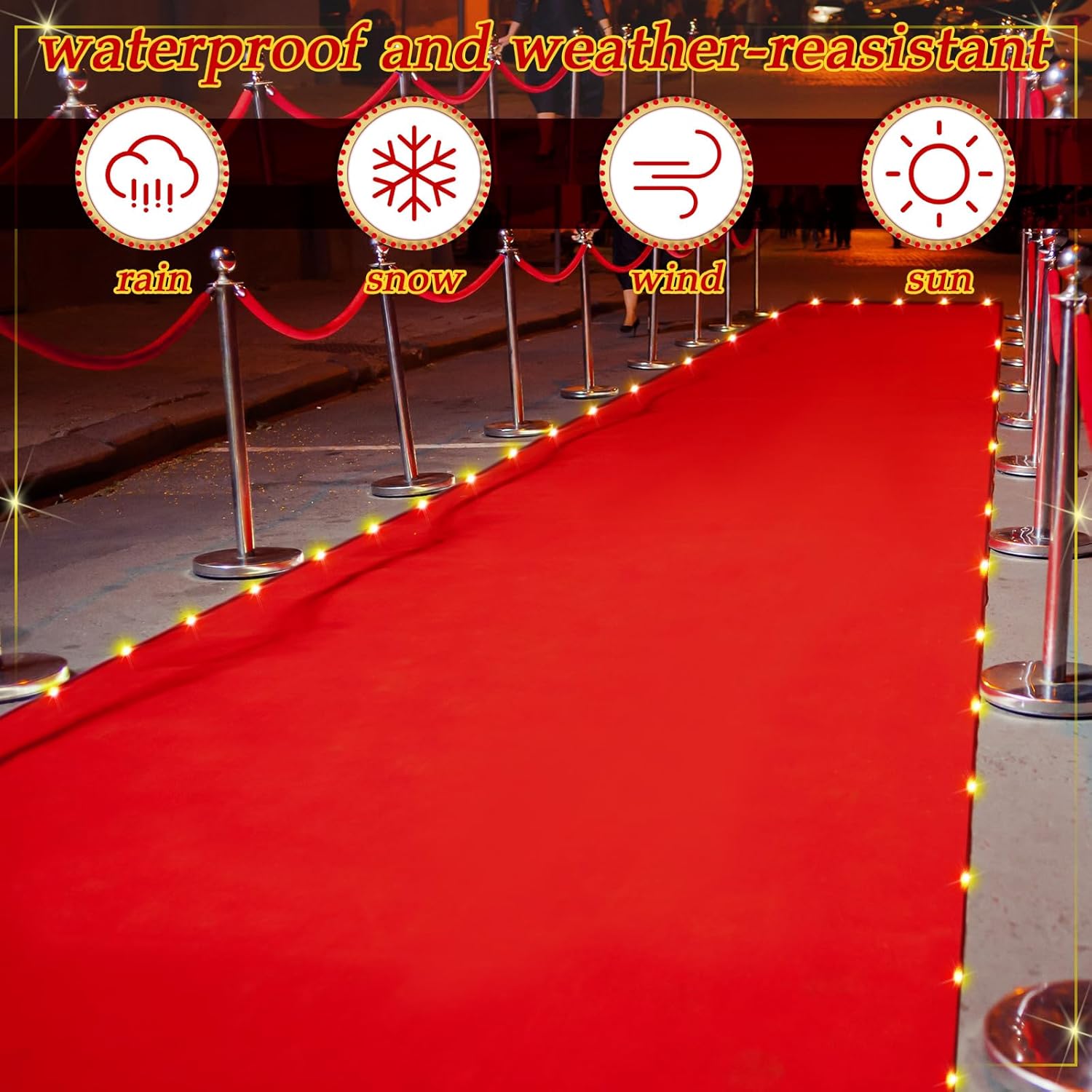 Tinideya Red Carpet Runner with Light for Events Red Fabric Runner with LED Hallway Aisle for Wedding Ceremony, Movie Theme Graduation Party Decorations Photography Props(2 x 15 ft,Classic)