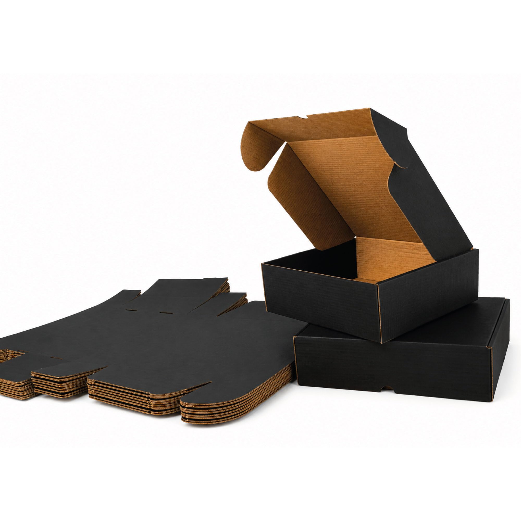 Caja De Cartón Negra Automontable, Pack 20,Tamaño 30x22x8 cm | Ideales para envío postal o regalo, cajas resistentes y prácticas.