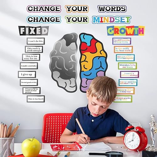 Miniatura 5 de Póster de Growth Mindest para decoración de aula, carteles inspiradores y motivacionales para estudiantes y profesores, cerebro fijo y de